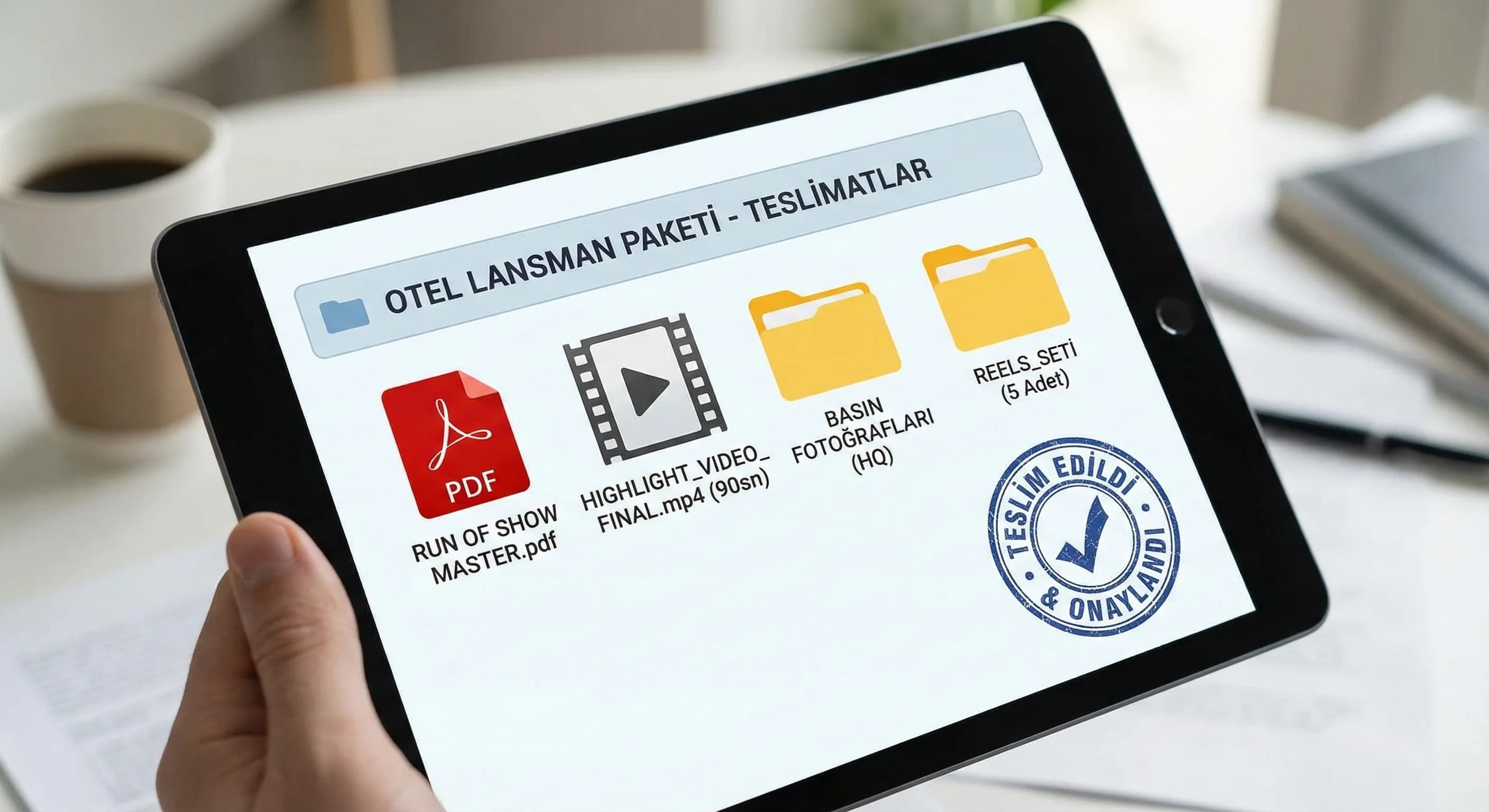 Run of show şablonu ve lansman medya paketi teslimatlarını gösteren proof kartı