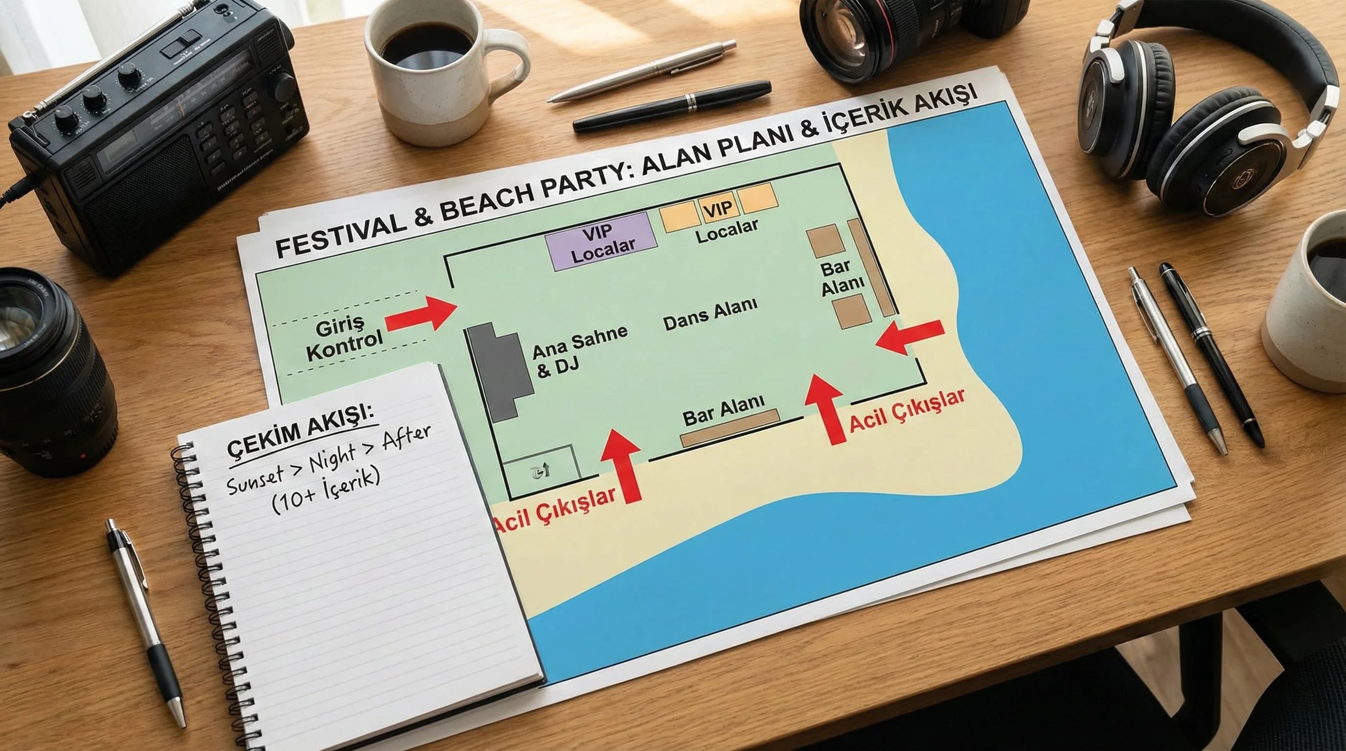 Festival alan planı ve içerik akışını özetleyen beach party context görsel