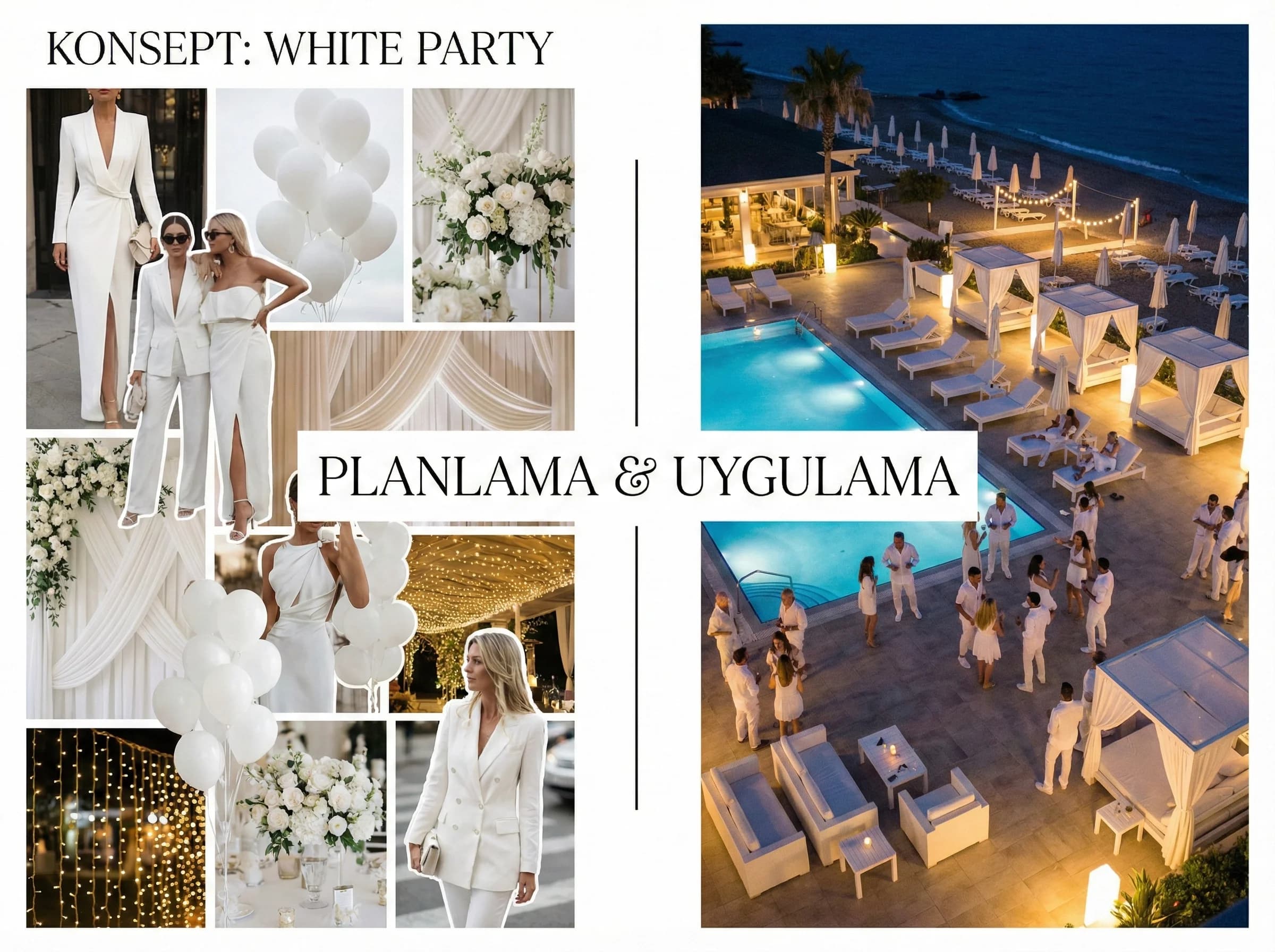 Beach party konsept ve alan planına geçiş yapan bölüm görseli otel bağlamı