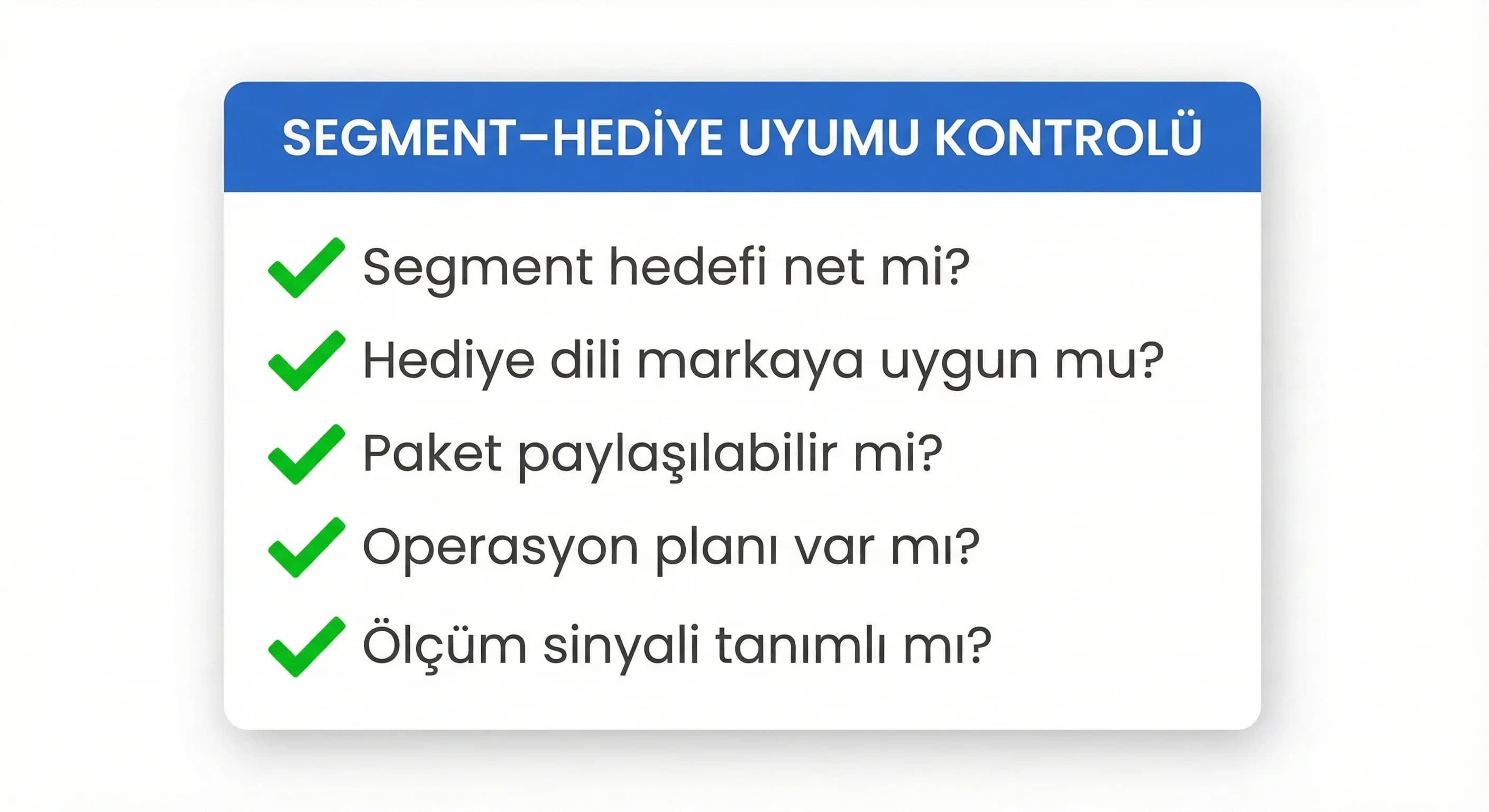 Segment–hediye eşleştirme checklist’i, operasyon ve otel bağlamı
