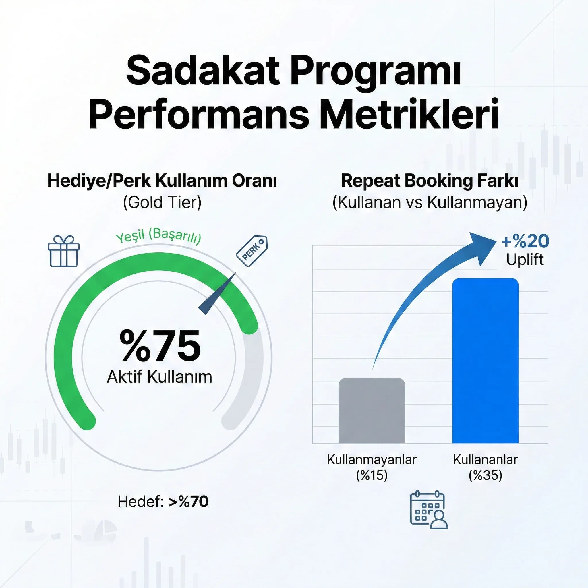 Hediye kullanım oranı ve repeat booking farkı grafiği, otel bağlamı