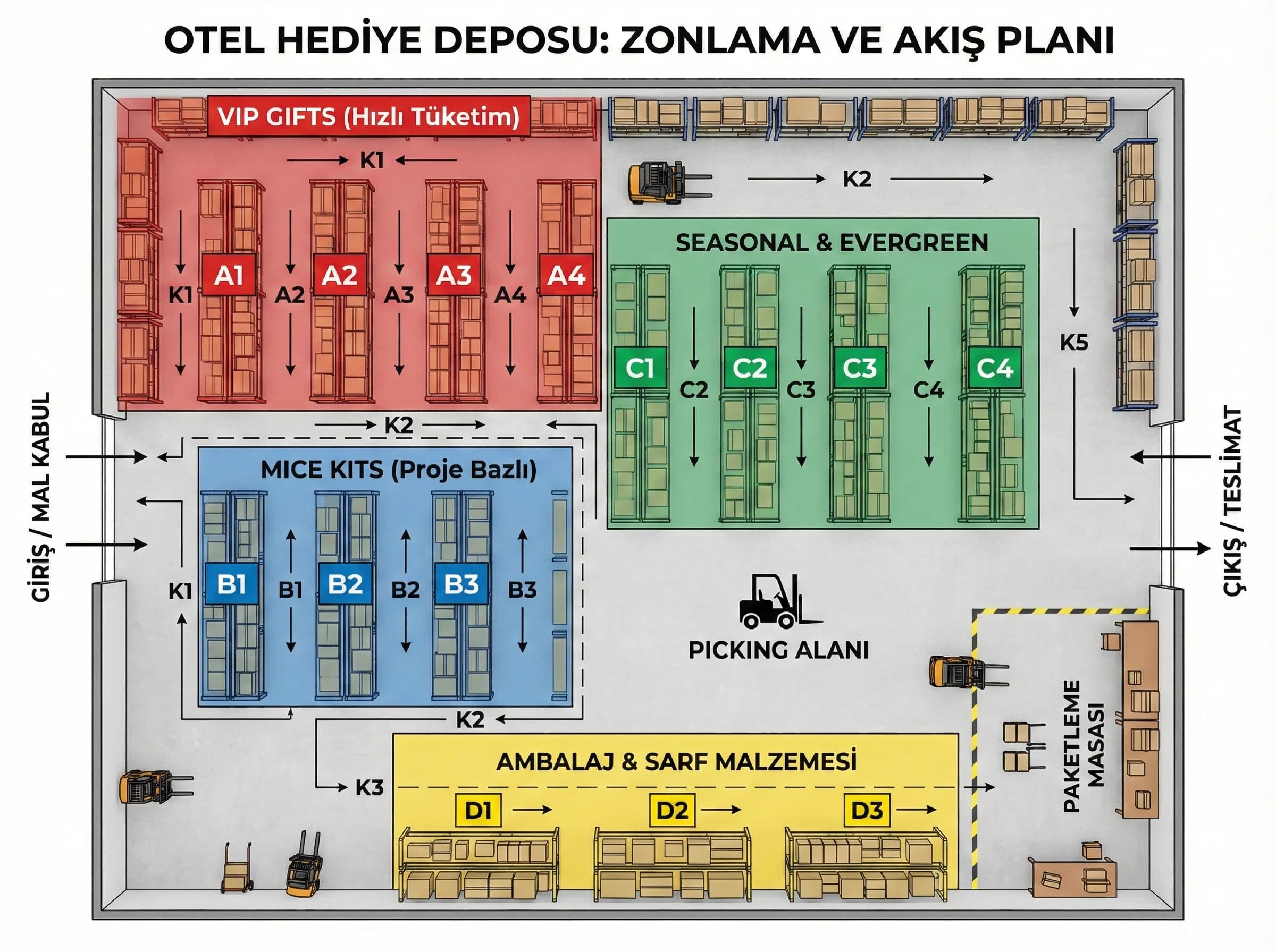 Depo raf planı ve zonlama, otel hediye operasyonu bağlamı