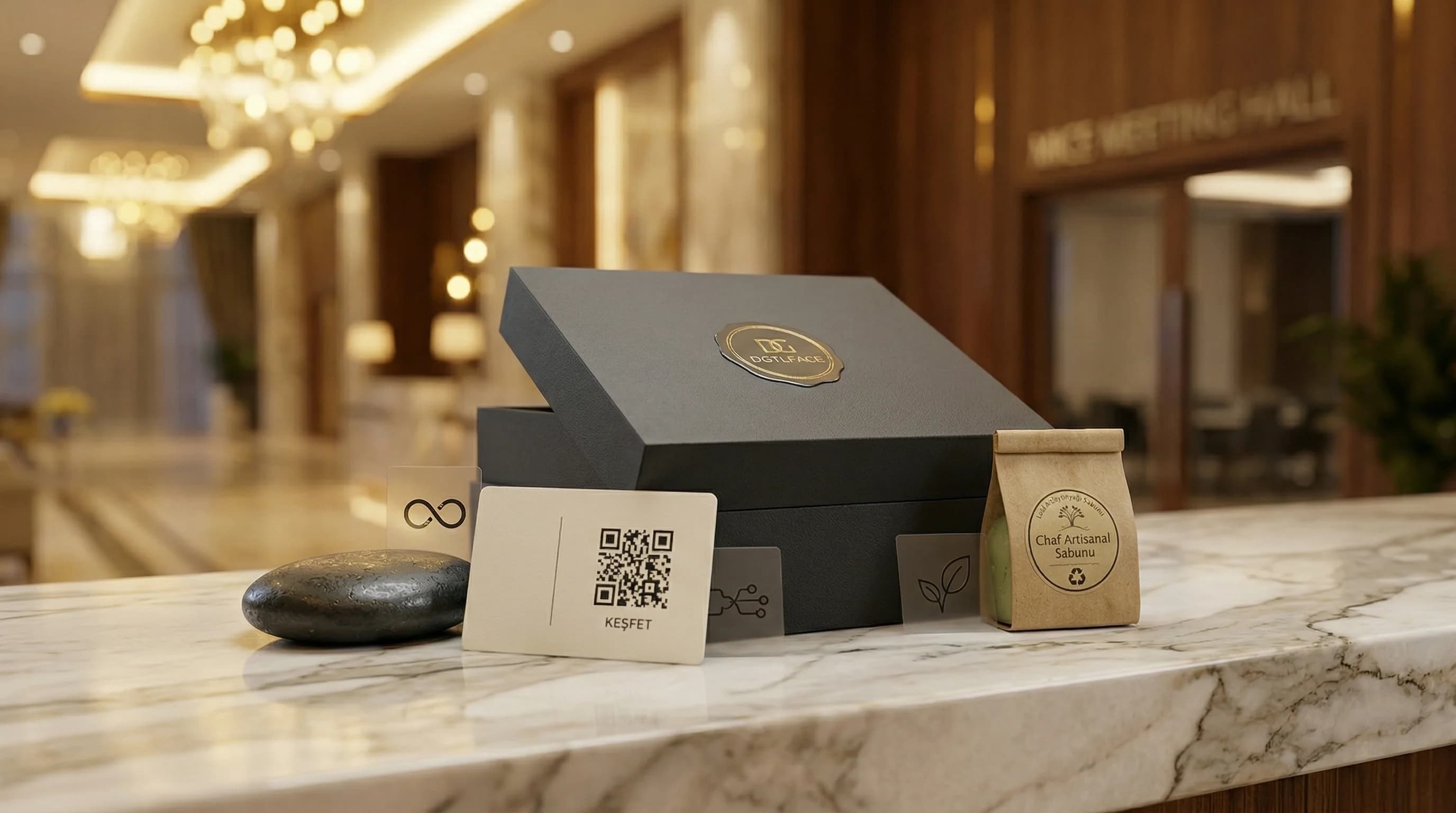 Trend kolajı ve örnek hediye kutuları, otel bağlamı