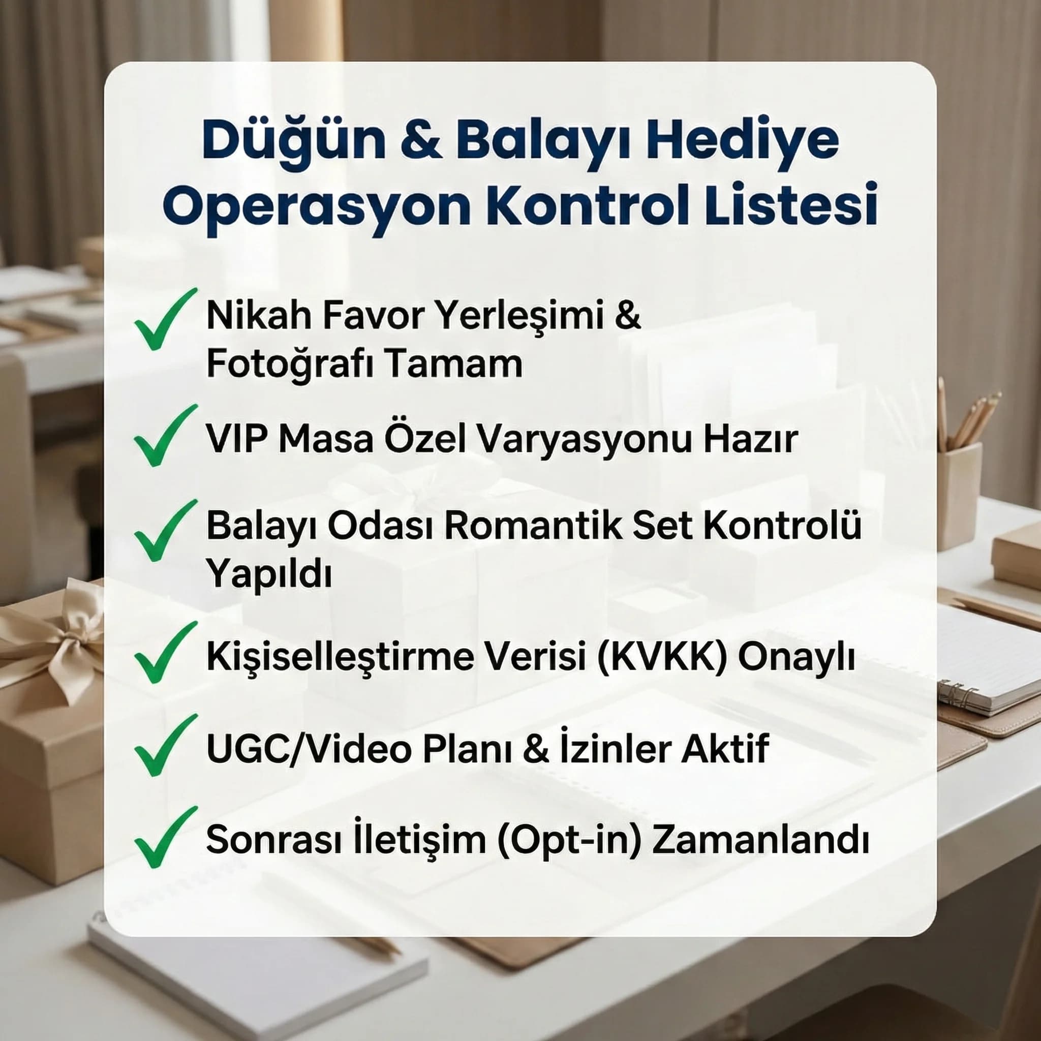Düğün ve balayı hediye checklist’i, pratik uygulama otel bağlamı