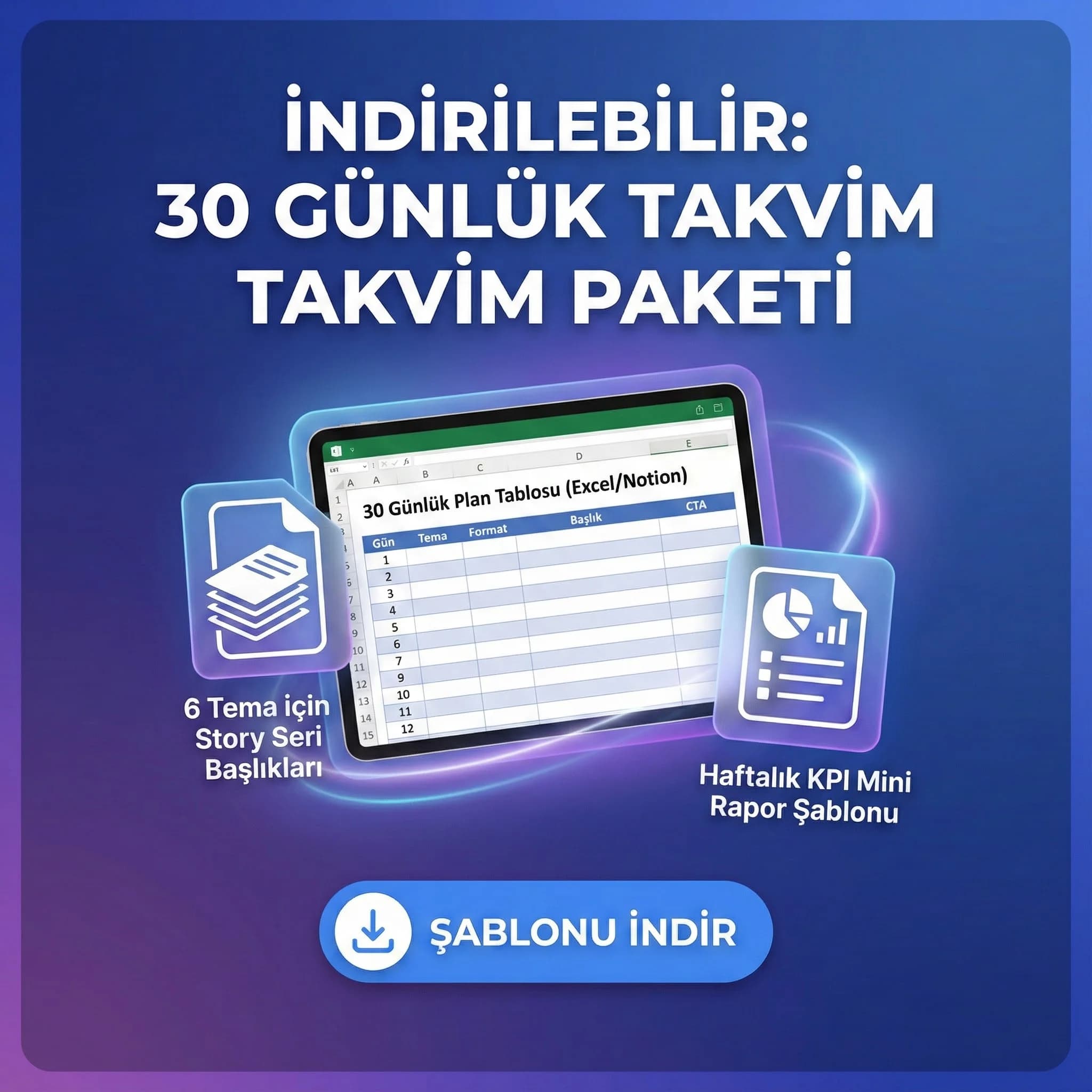 30 günlük takvim tablo ve şablon teslimatlarını gösteren proof kart görseli