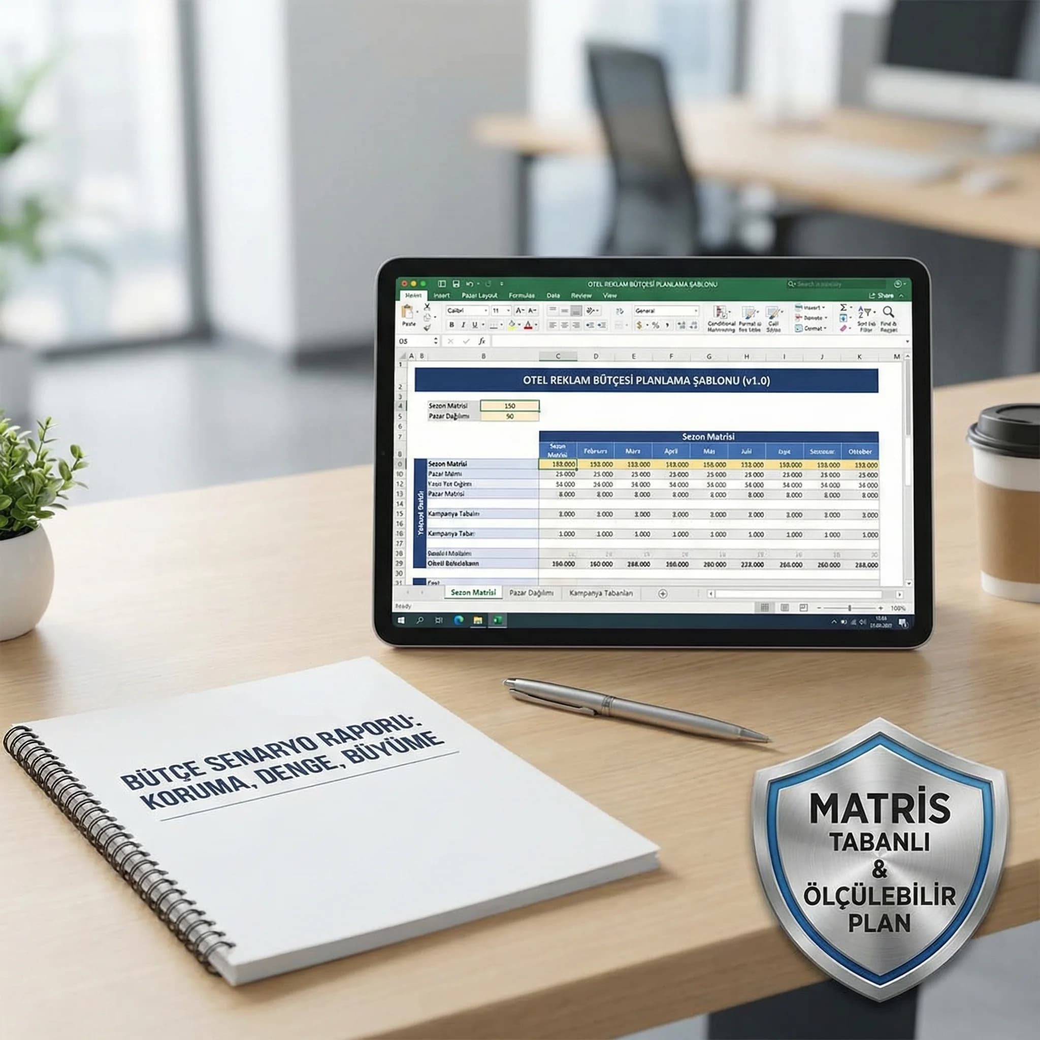 Otel bütçe senaryolarını ve çıktılarını gösteren deliverables kartı