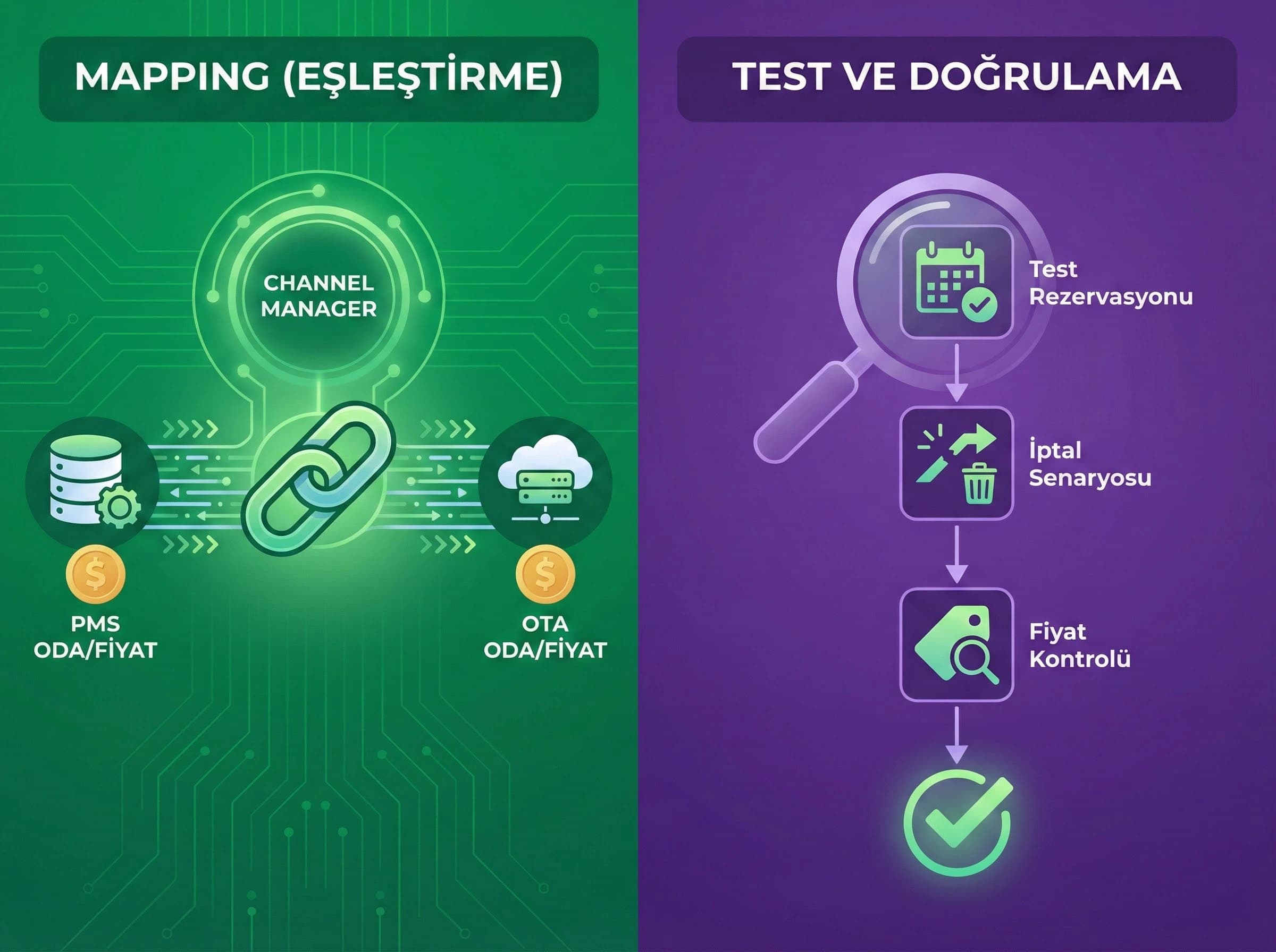 Mapping ve test aşaması bölüm görseli, otel entegrasyon süreci
