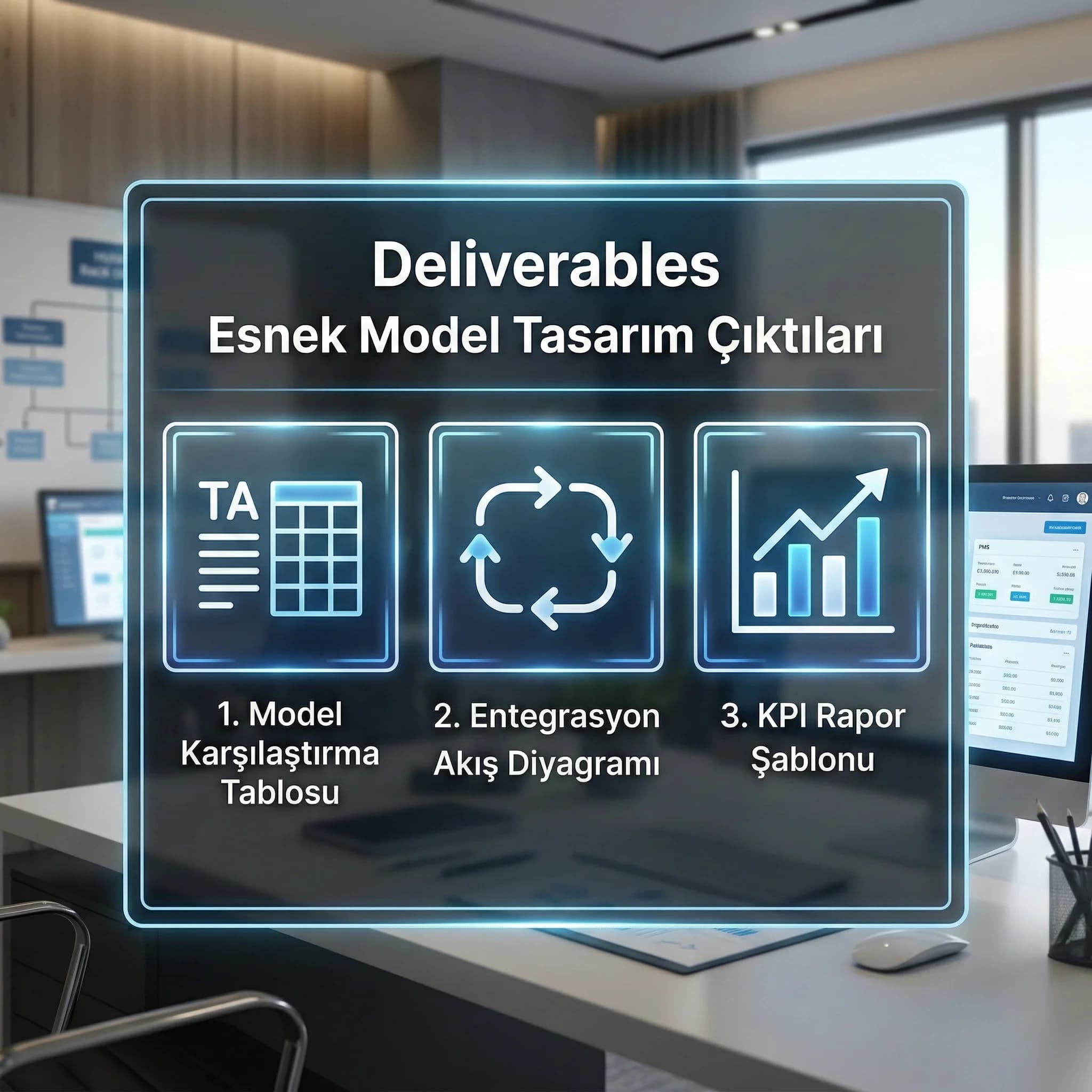 Esnek model kural seti ve tasarım şablonunu gösteren otel deliverables kartı