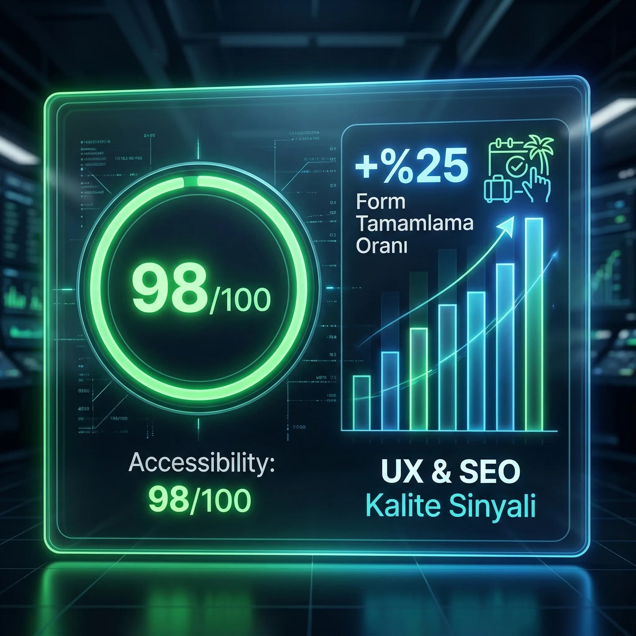 Accessibility skoru ve form tamamlama KPI kartı