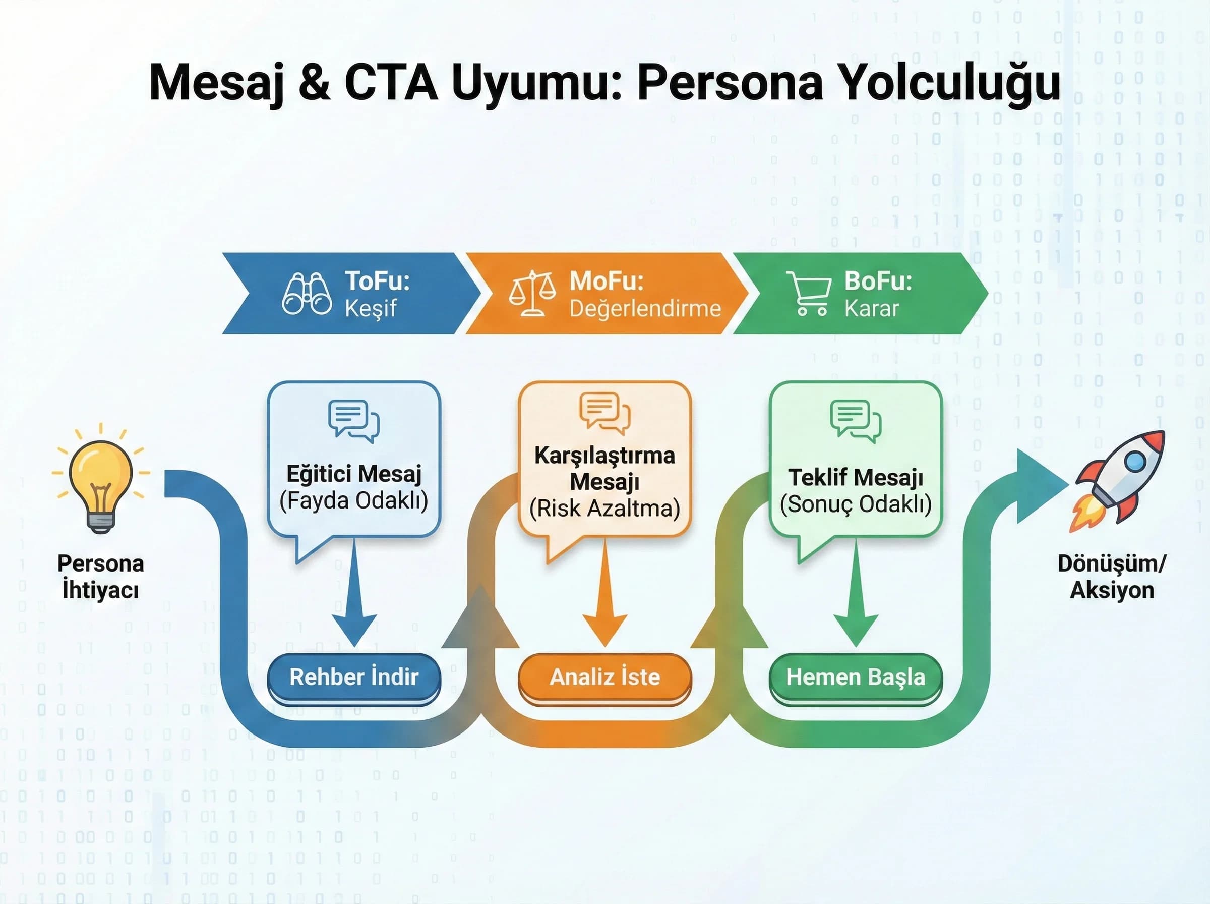 Mesaj ve CTA uyumu, persona yolculuğu bölümü ayracı