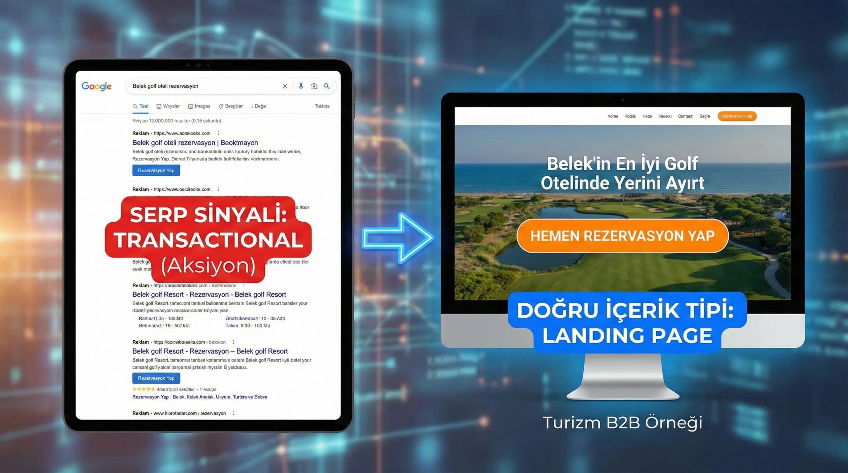 SERP okuma ve içerik tipi seçimi, turizm B2B örneği