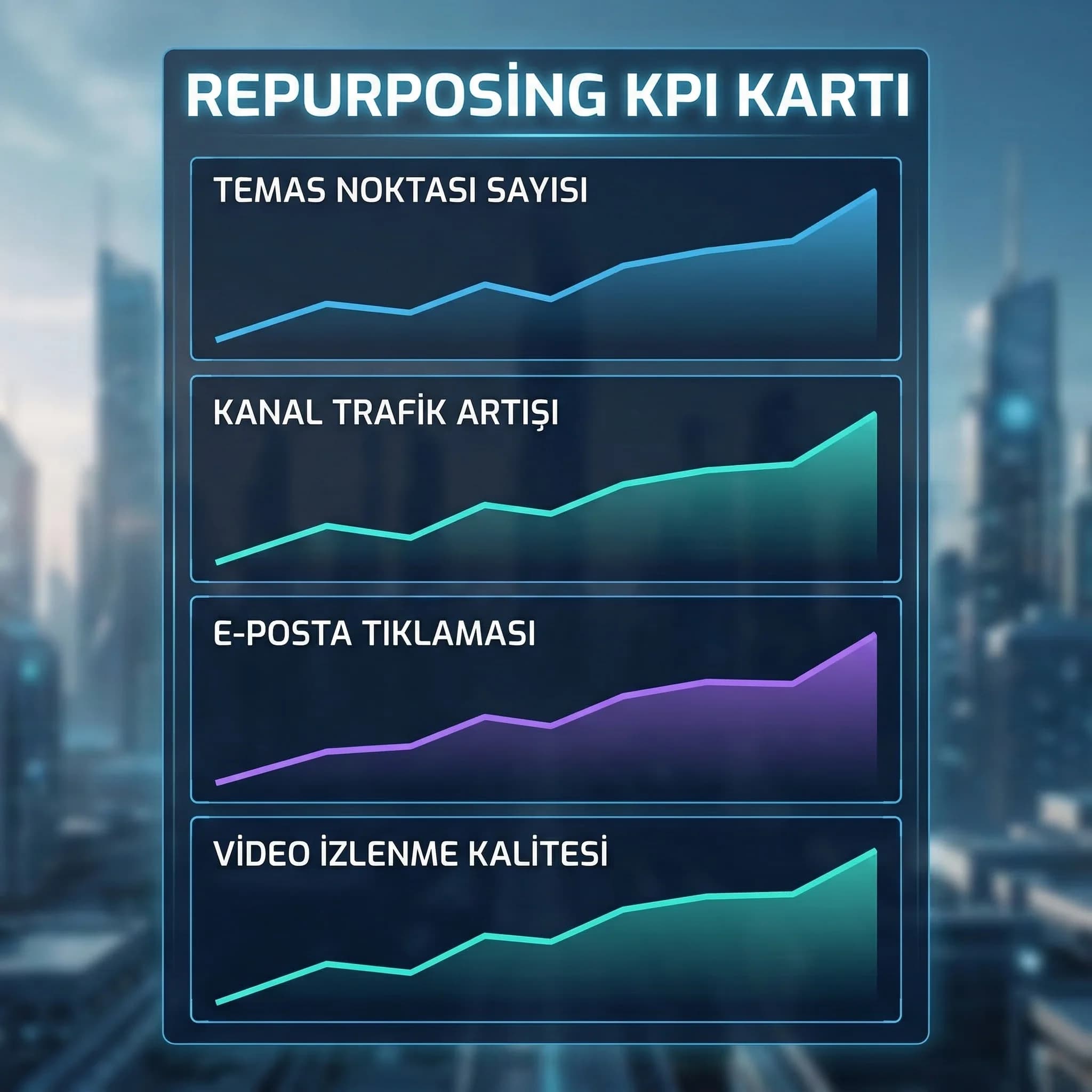 Repurposing akışı: blog → sosyal → e-posta → video, link mimarisi