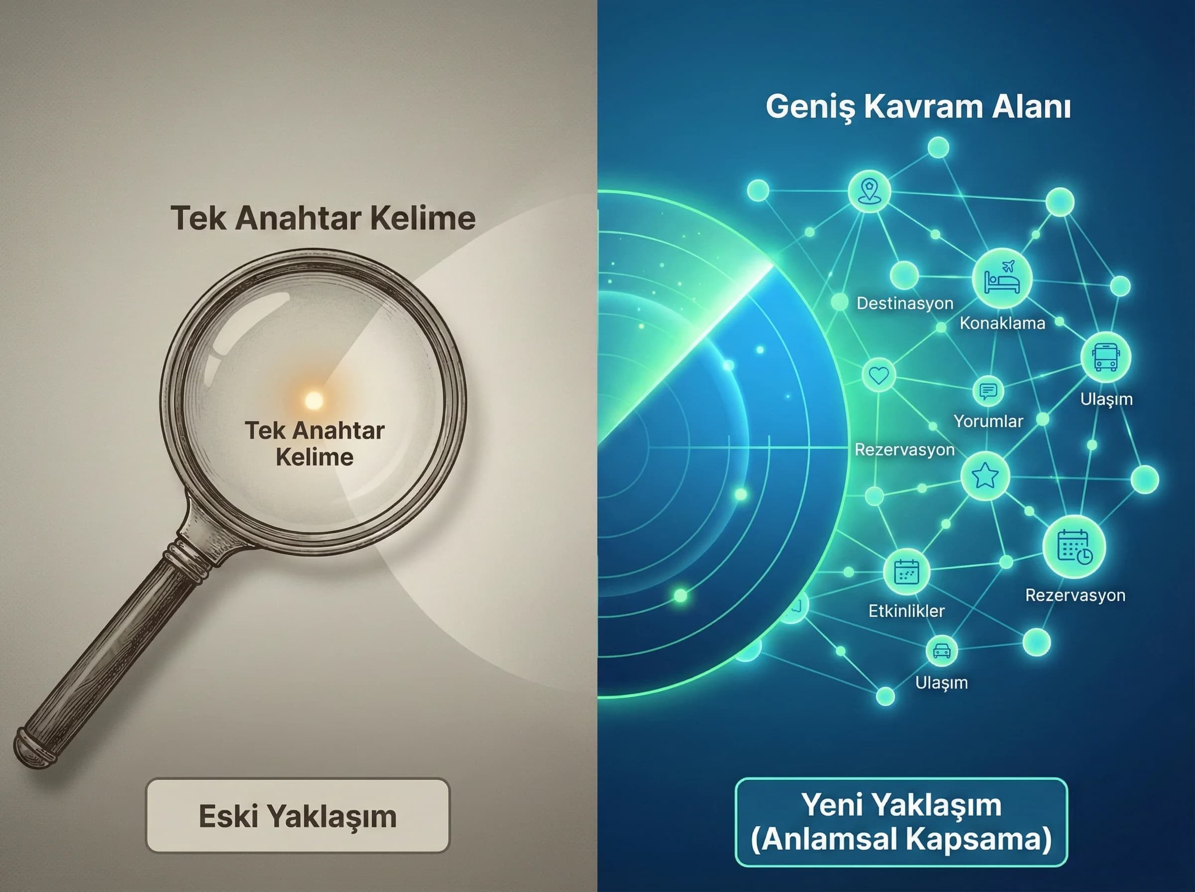 Kavram alanı ve semantic coverage bölümü, içerik yapılandırma ayracı