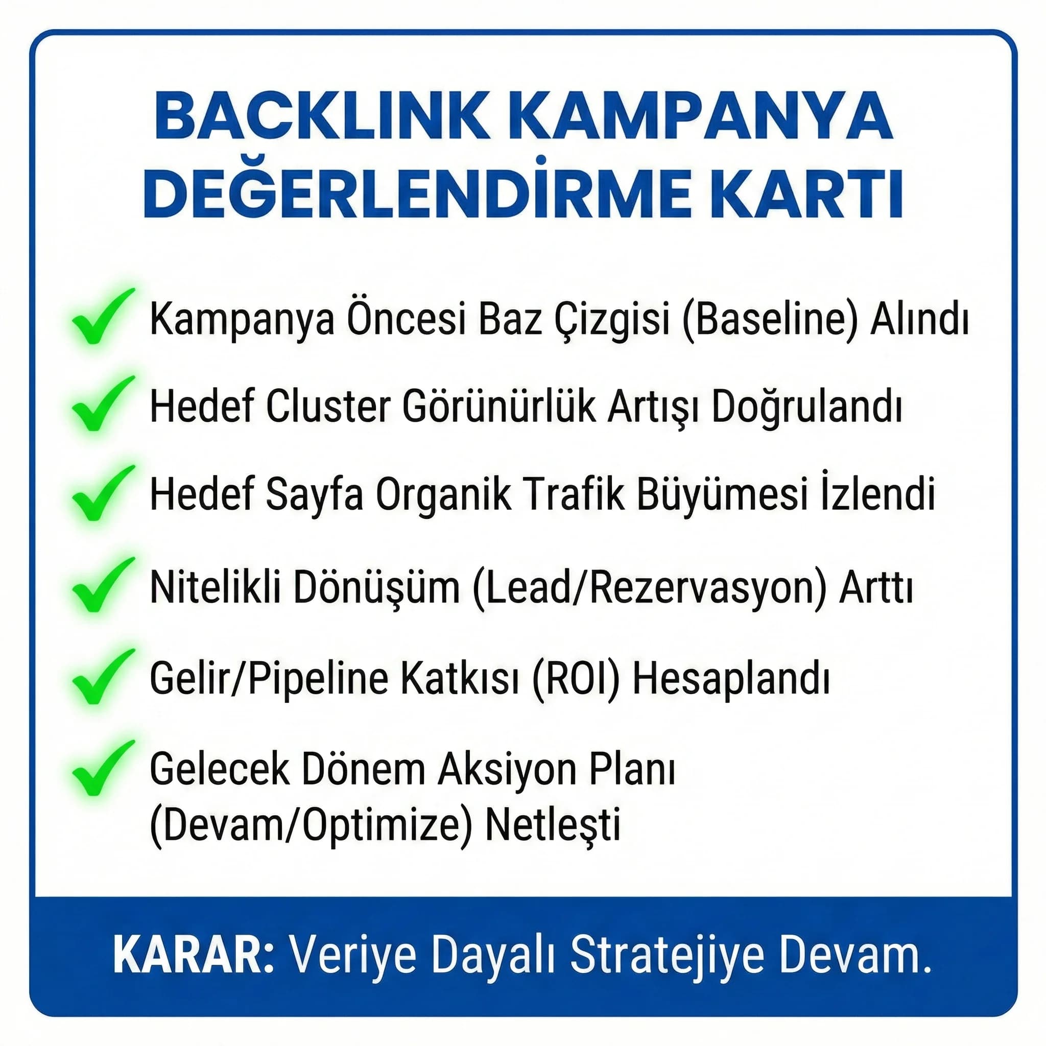 Backlink kampanya değerlendirme checklist kartı, raporlama standardı