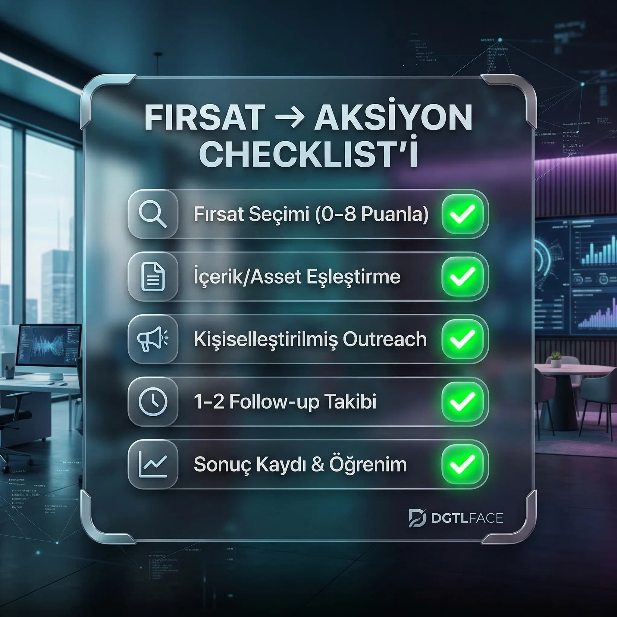 Fırsat aksiyon checklist’i, gap listesini outreach’e çevirme