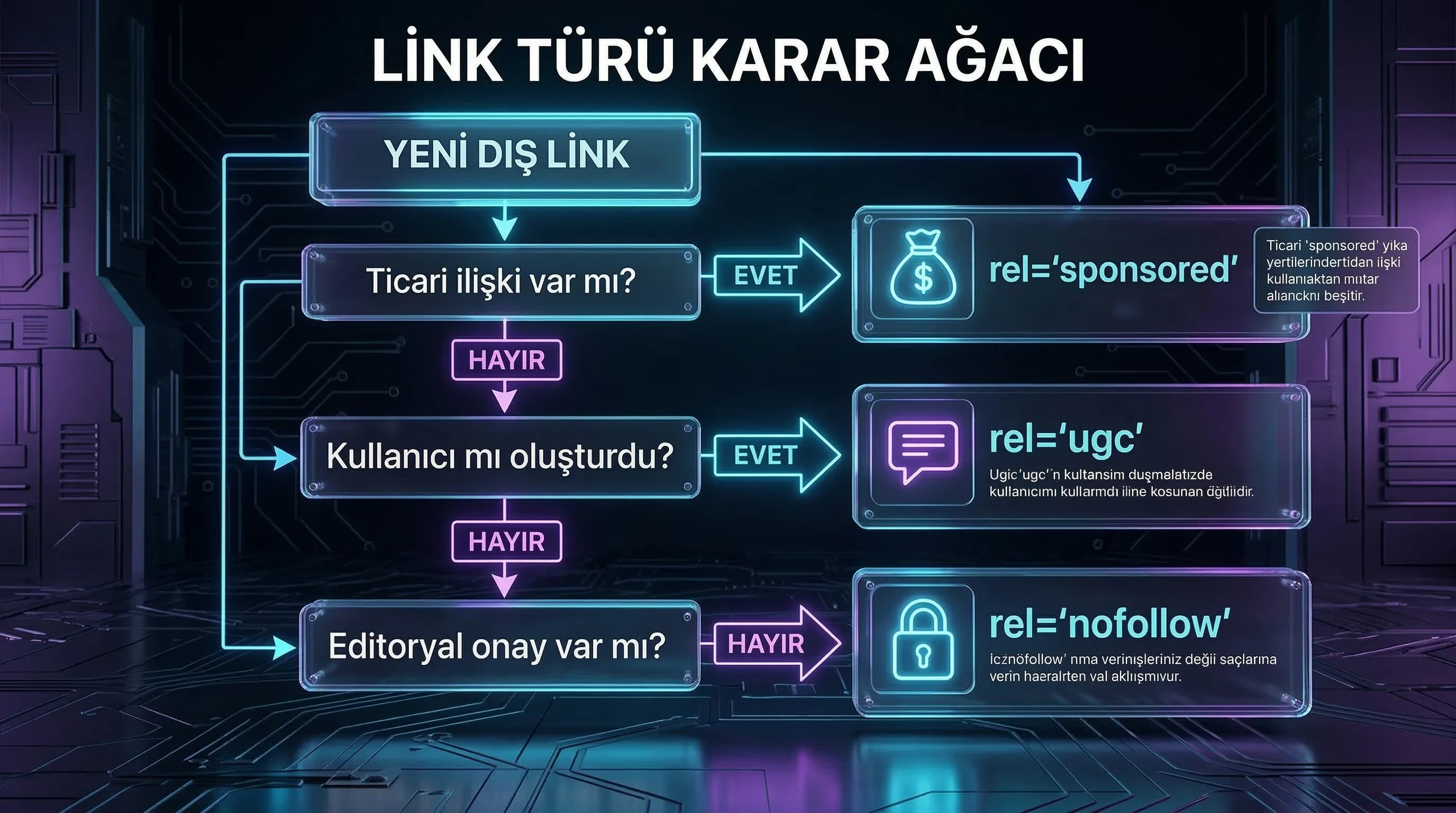 Editoryal, sponsorlu ve UGC link ayrımı, doğru etiketleme çerçevesi