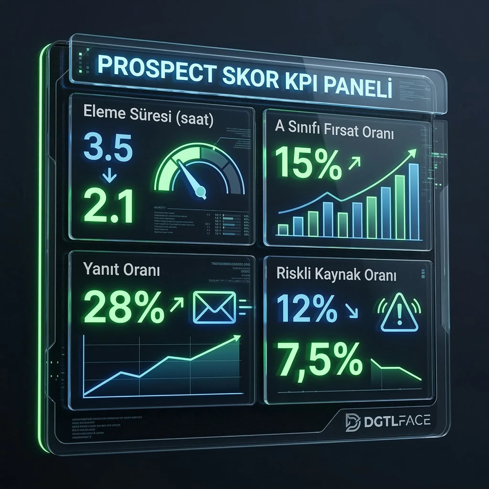 Prospect skor KPI kartı, eleme süresi ve yanıt oranı takibi