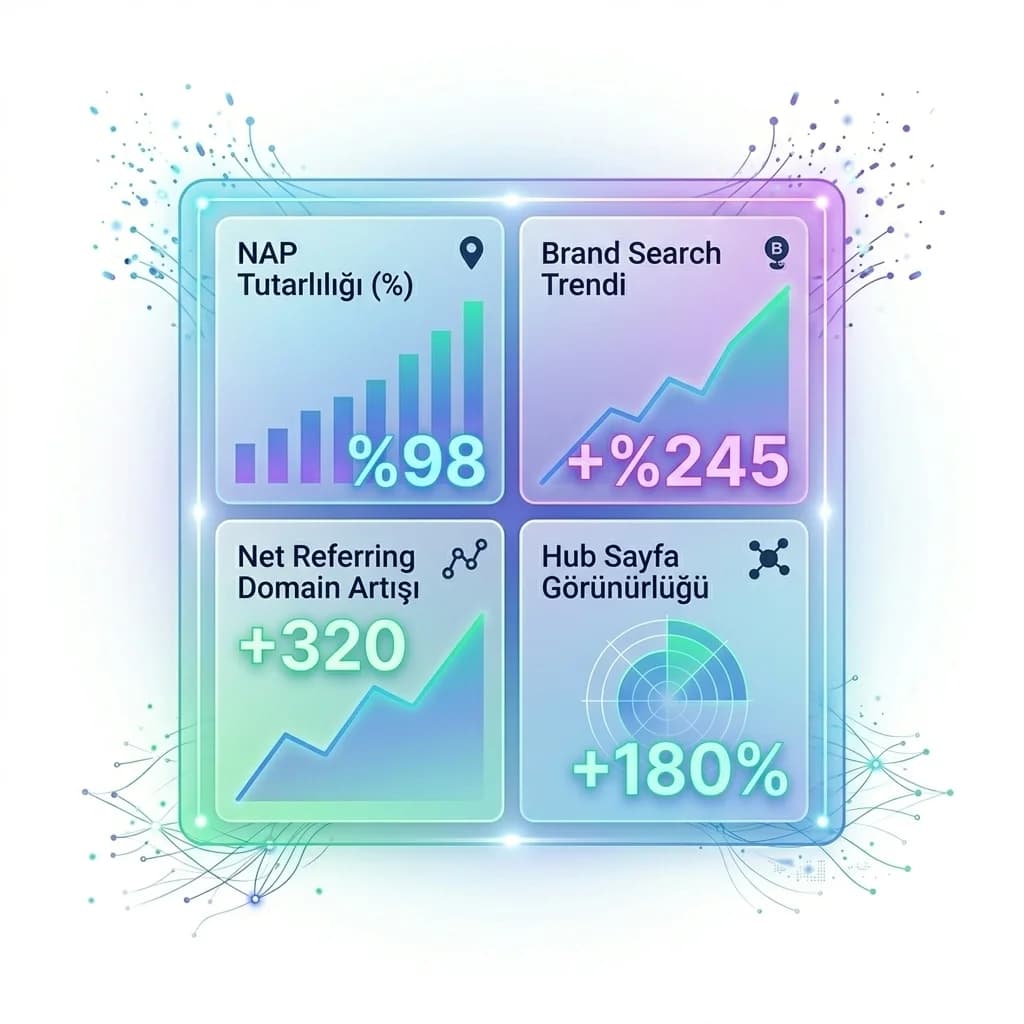 Yeni domain KPI paneli, brand search ve net otorite büyümesi ölçümü