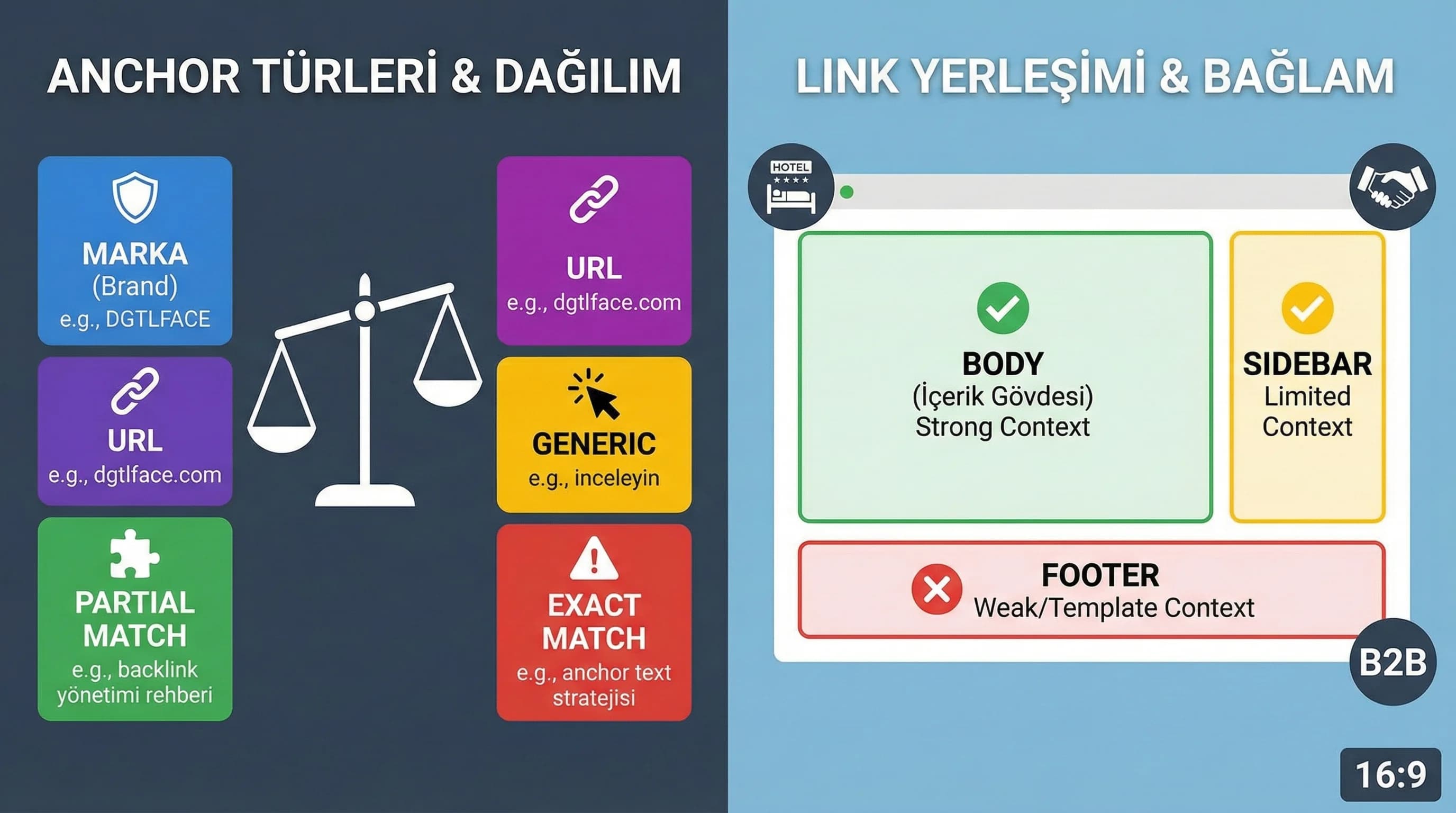 Anchor türleri ve doğru yerleşim özeti, otel ve B2B örnekleri