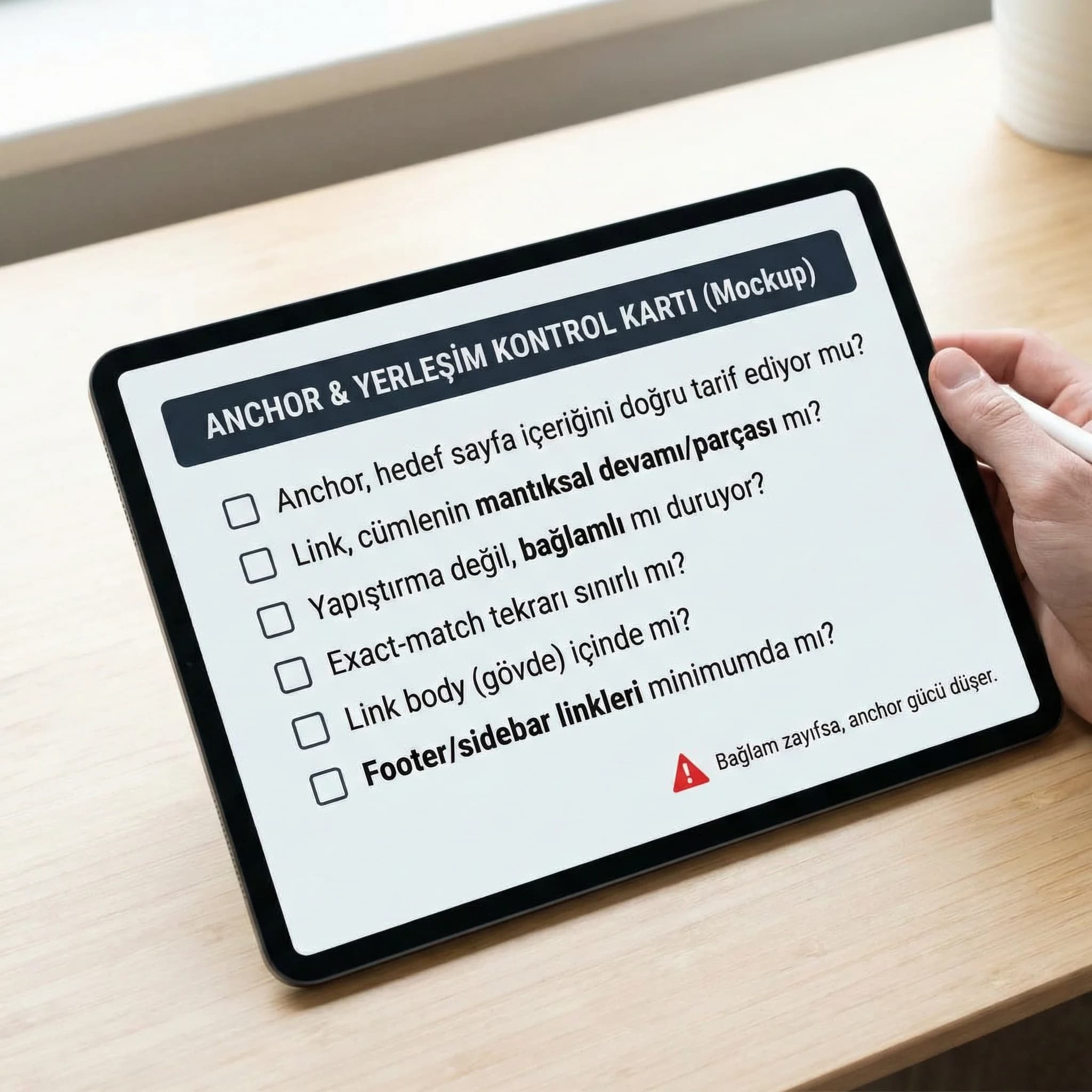 Anchor dağılımı ve link bağlamı kontrol listesi, pratik değerlendirme