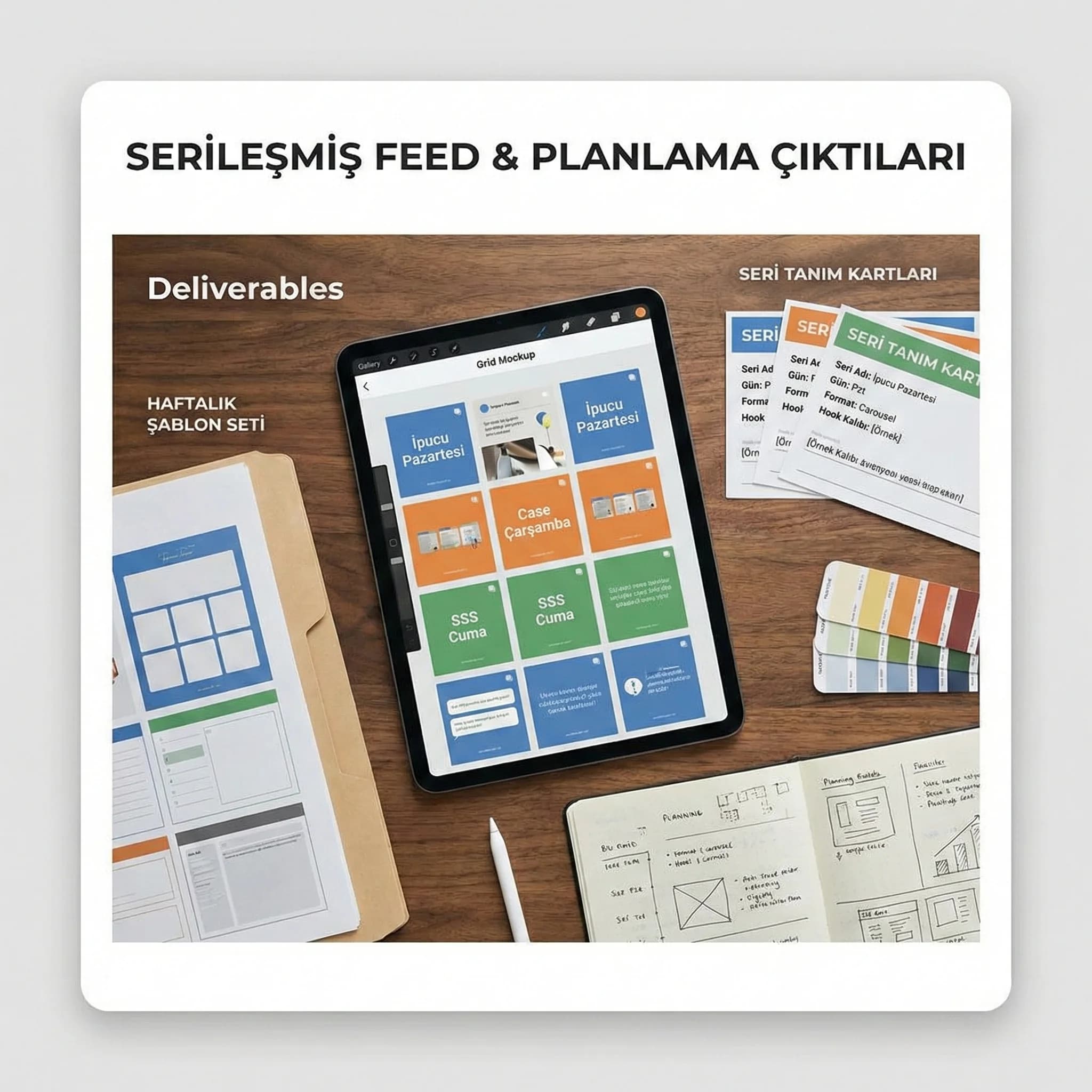 Grid mockup ve seri kartları deliverables görseli