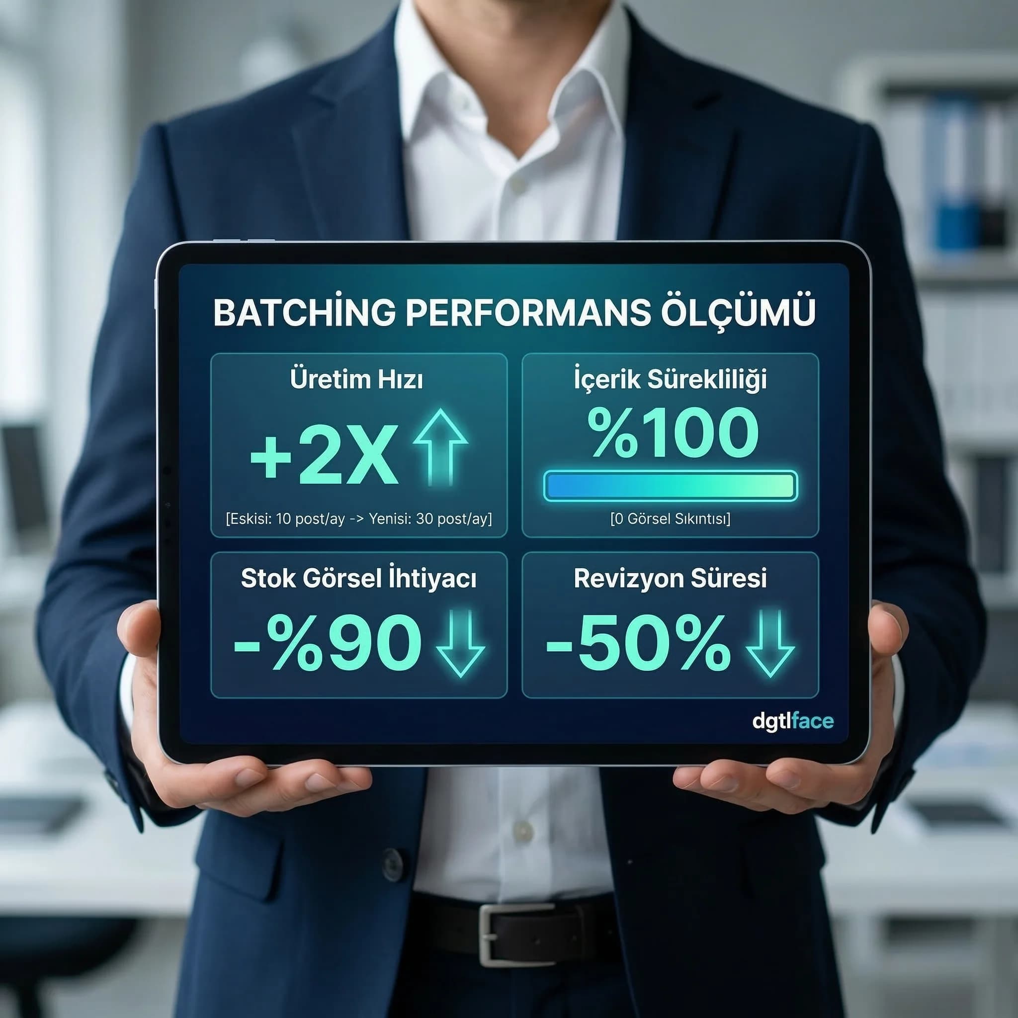 İçerik batching KPI kartı, üretim hızı ve stok sıkıntısı