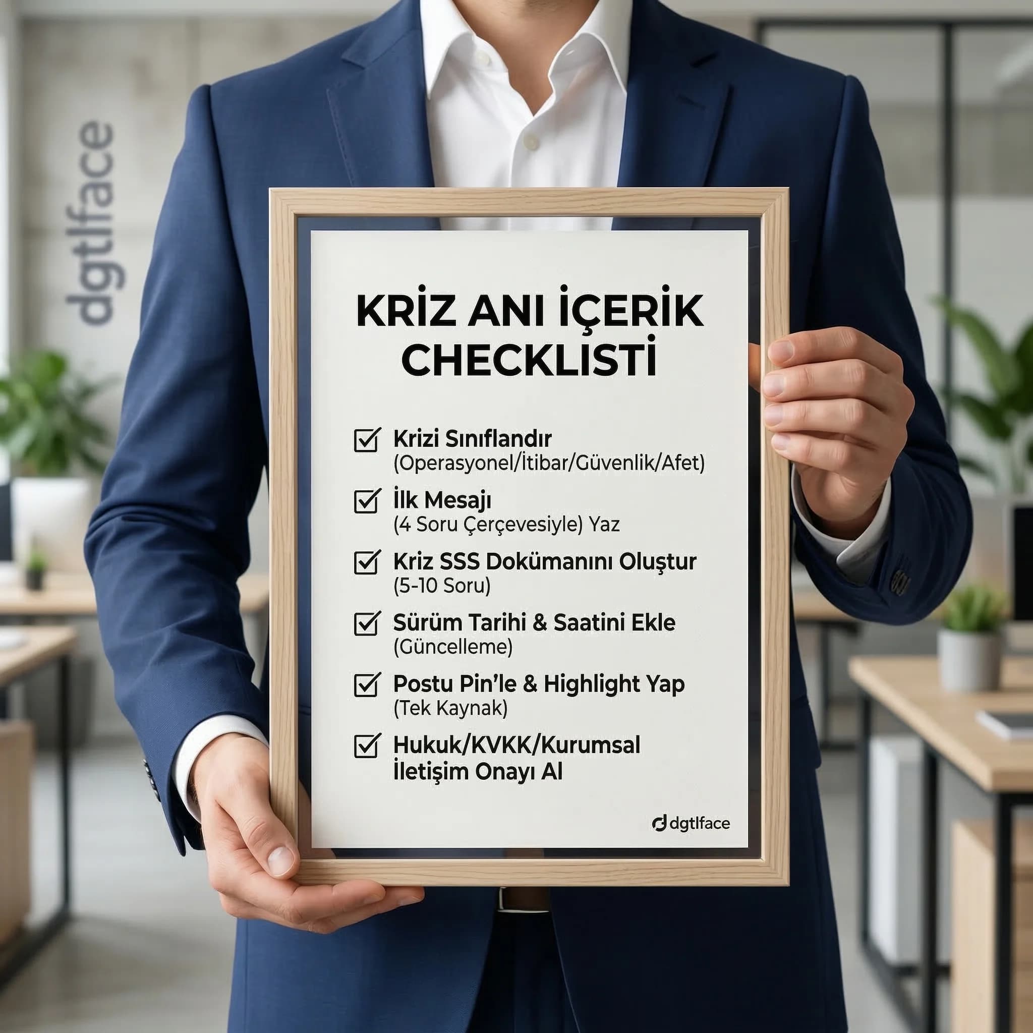 Kriz anında içerik checklist kartı, adım adım