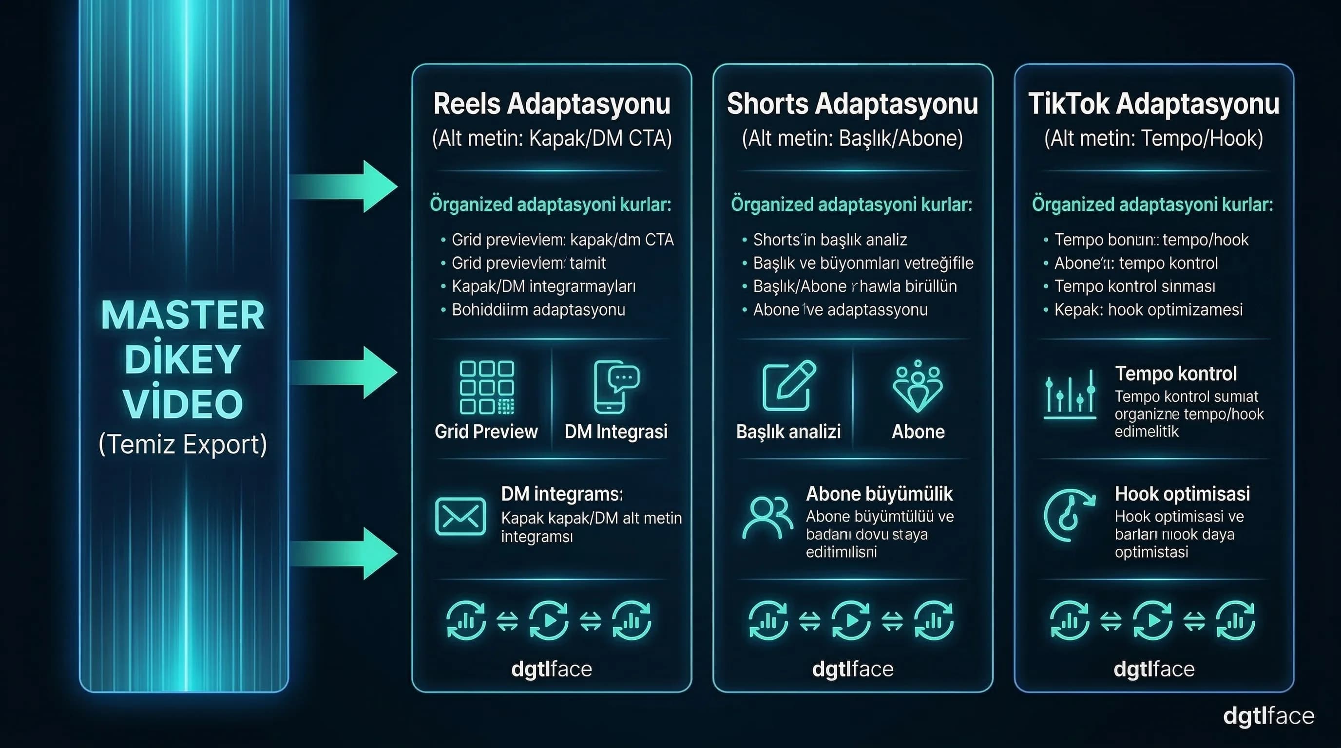 Master video → üç platform adaptasyon bağlamı