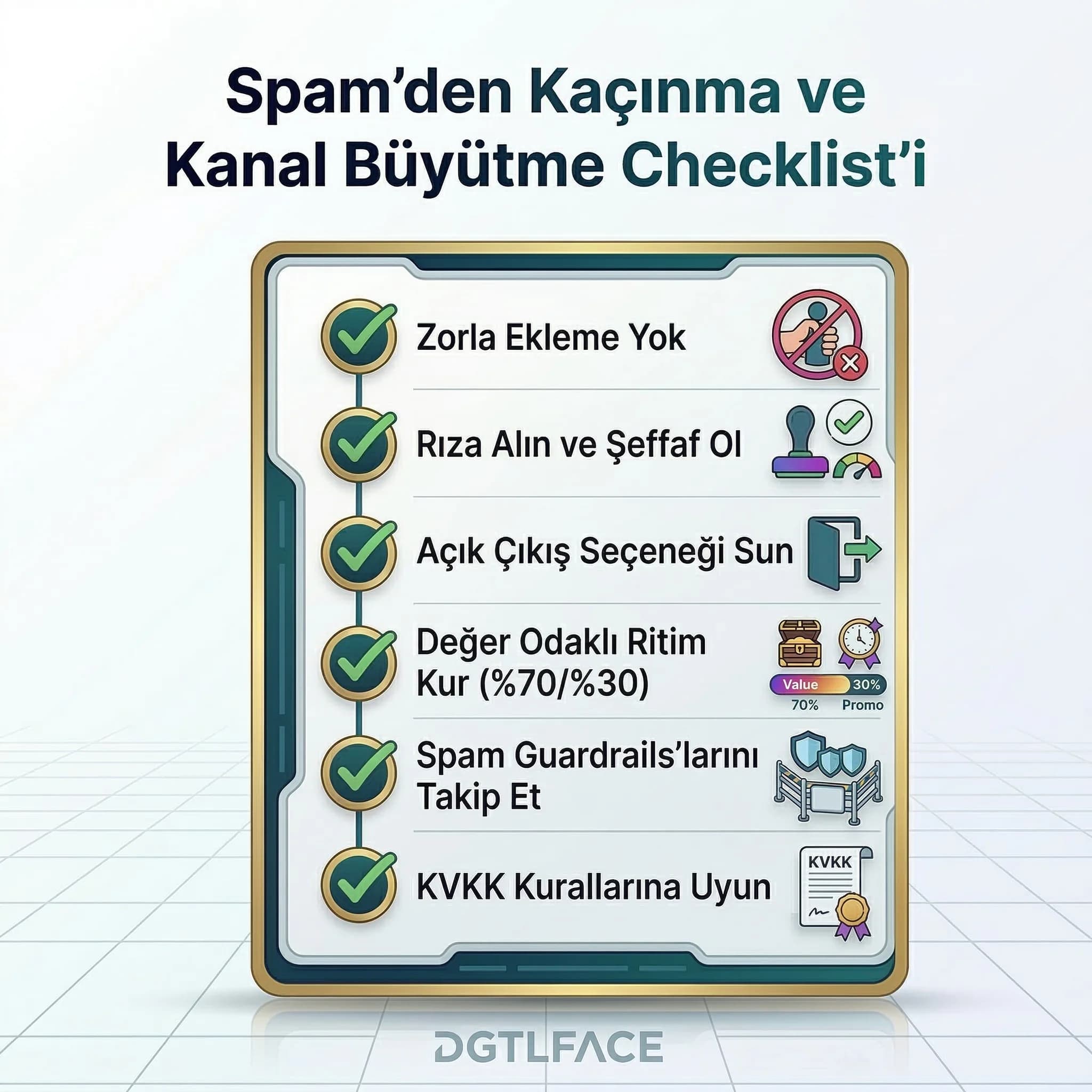 Spam’den kaçınma ve kanal büyütme checklist’i