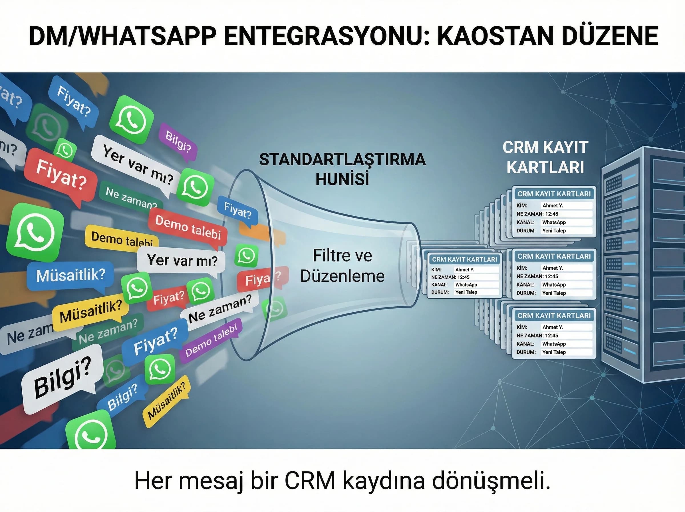 DM ve WhatsApp taleplerini kayıt ve devir standardıyla anlatan bölüm görseli