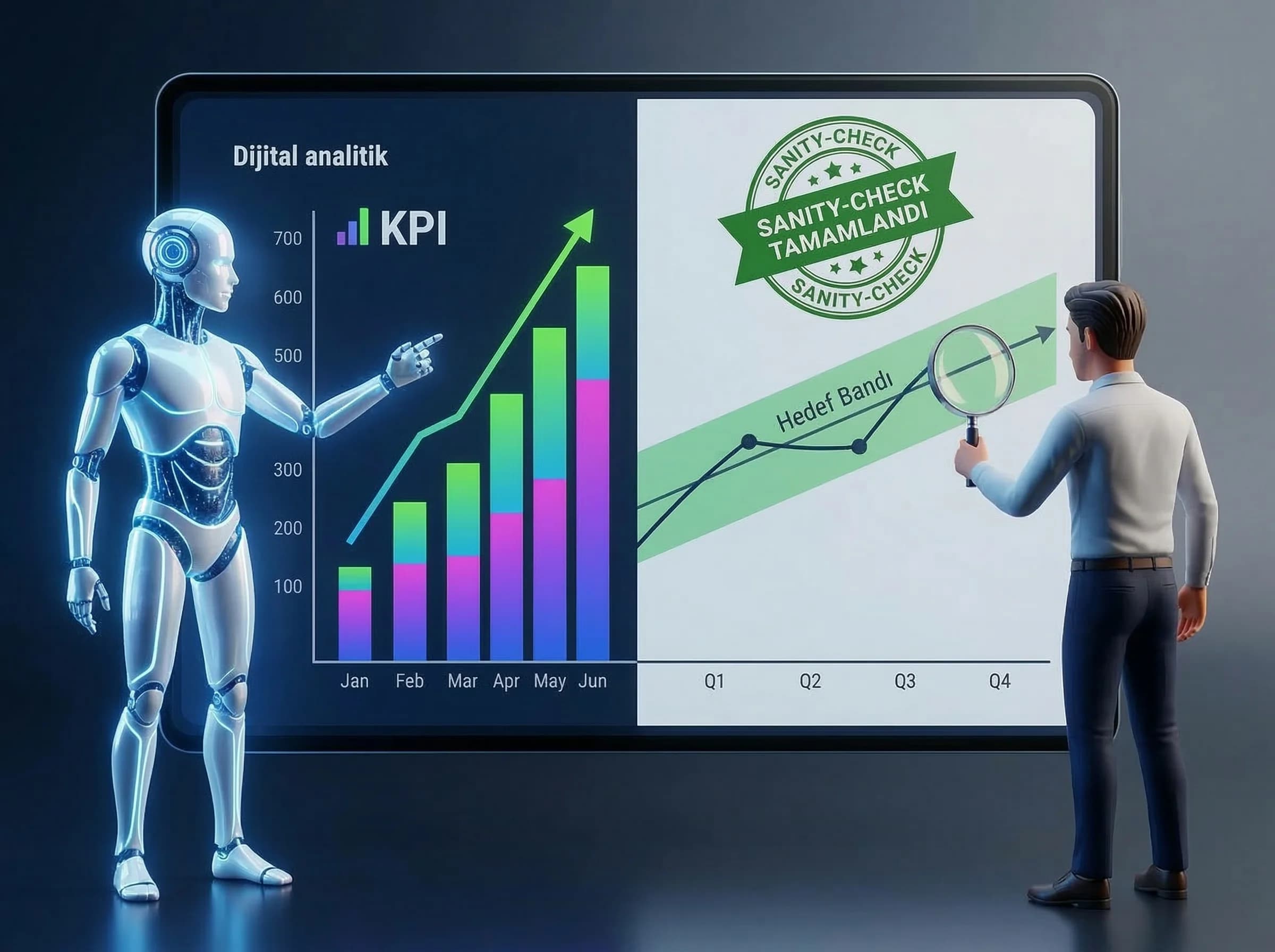 KPI tahmini ve manuel sanity-check dengesini anlatan planlama bölüm görseli