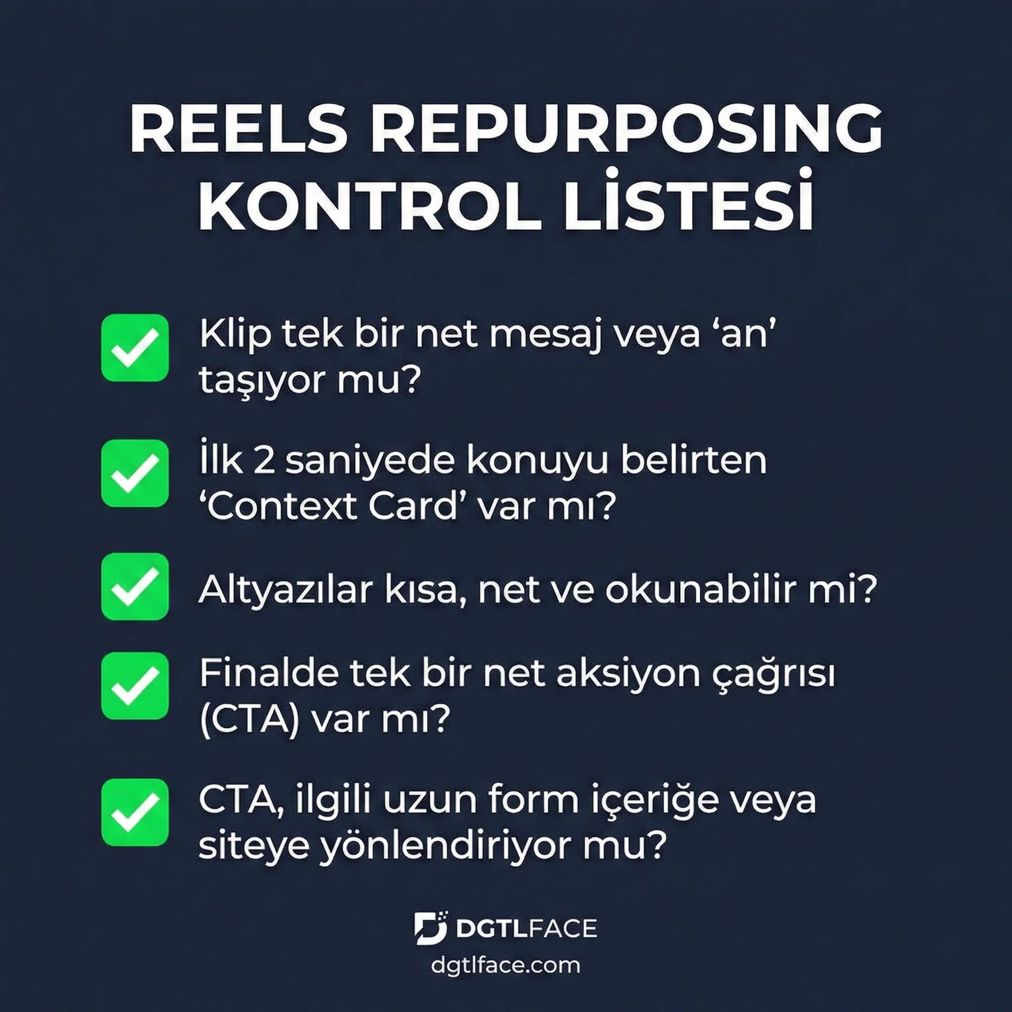 Uzun formdan reels üretim checklist kartı