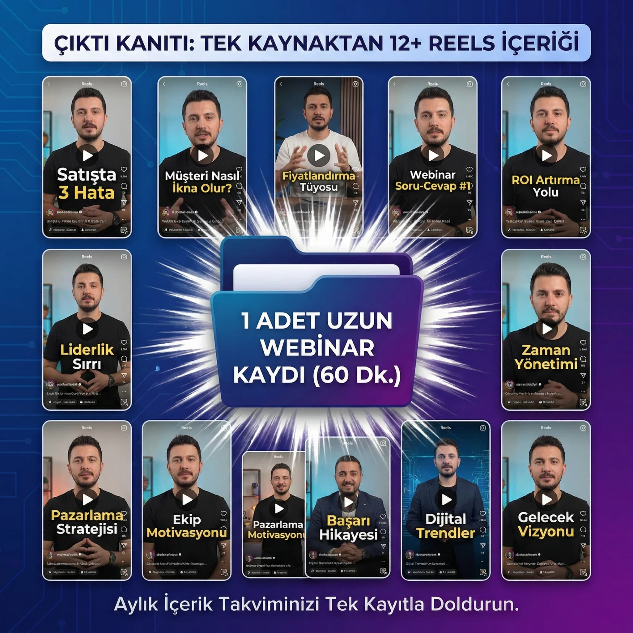 Webinar kaydından çıkan reels setlerini gösteren proof kartı