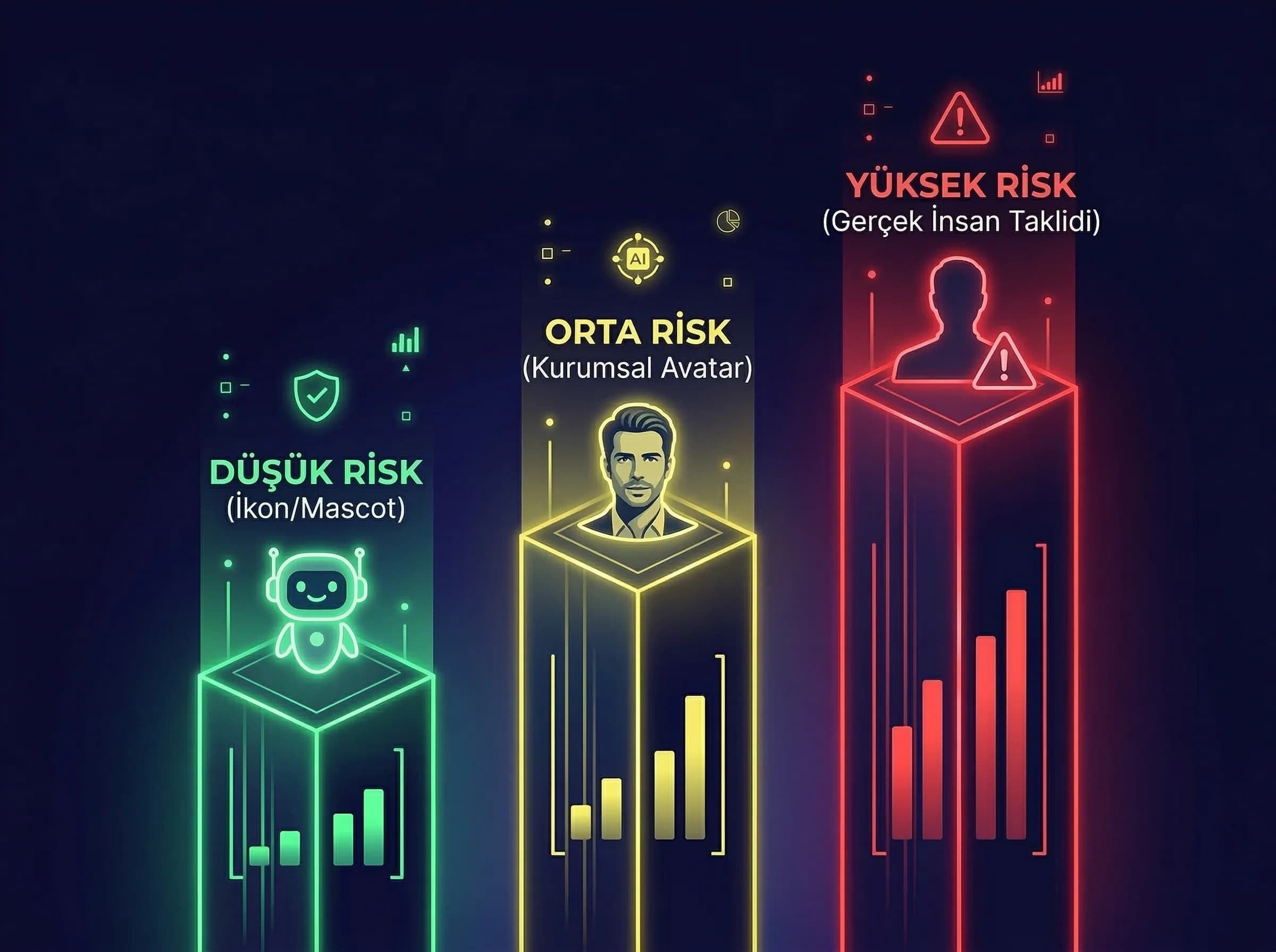 AI avatar nedir ve risk seviyesi katmanlarını anlatan bölüm görseli