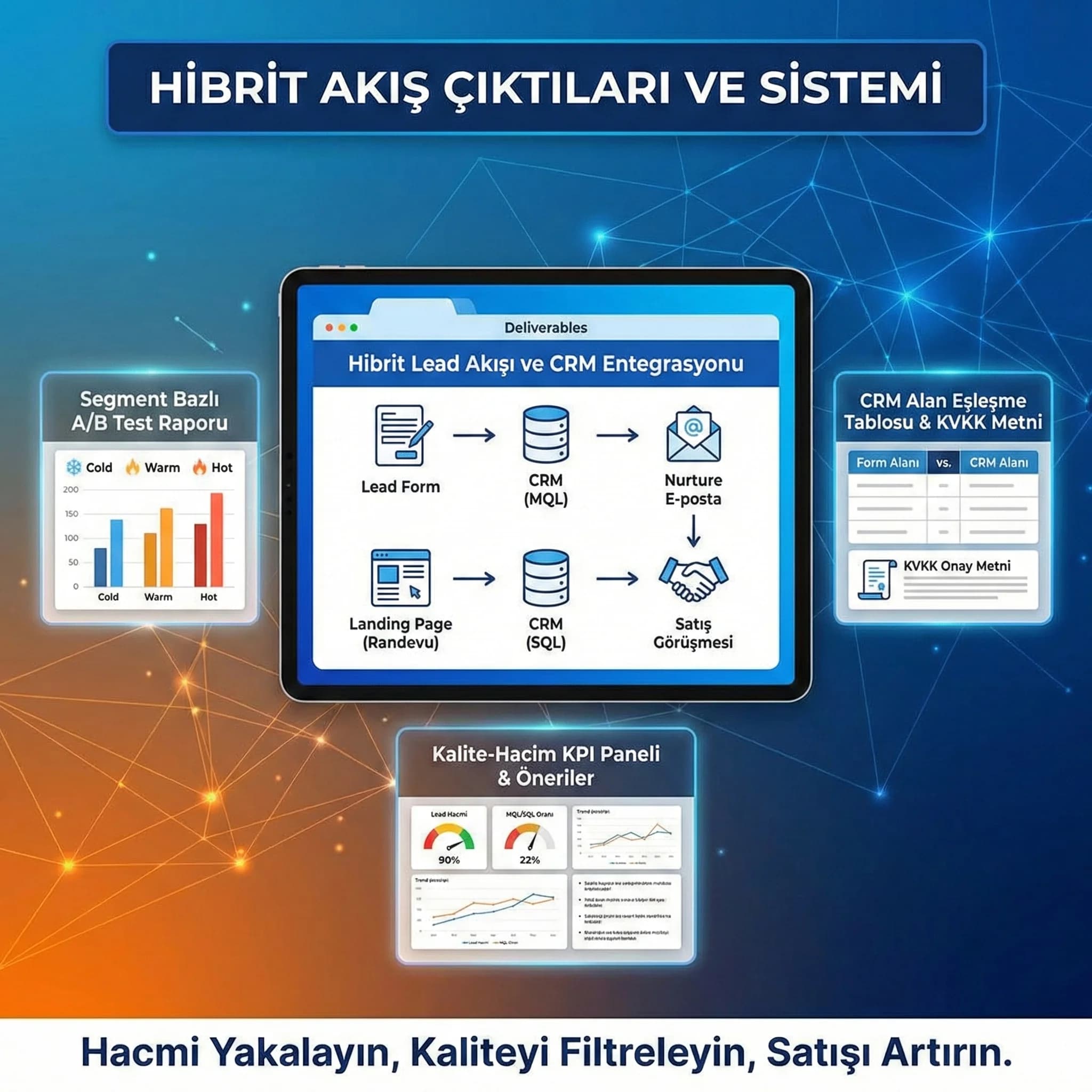 Hibrit lead akışı deliverables kartı, CRM entegrasyon çıktıları
