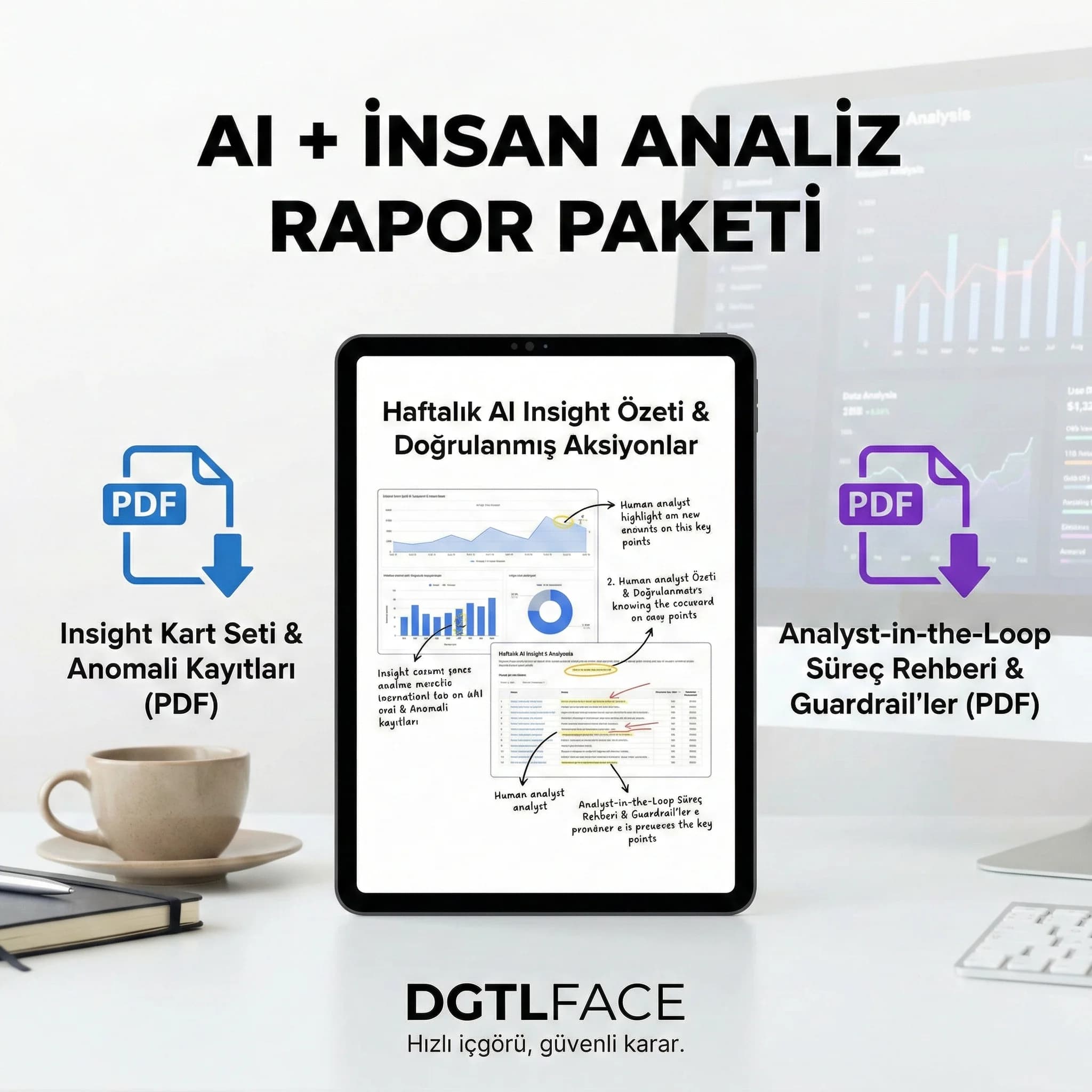 AI destekli raporlama teslim paketi, insight kartları ve süreç dokümanı, ajans ekipleri
