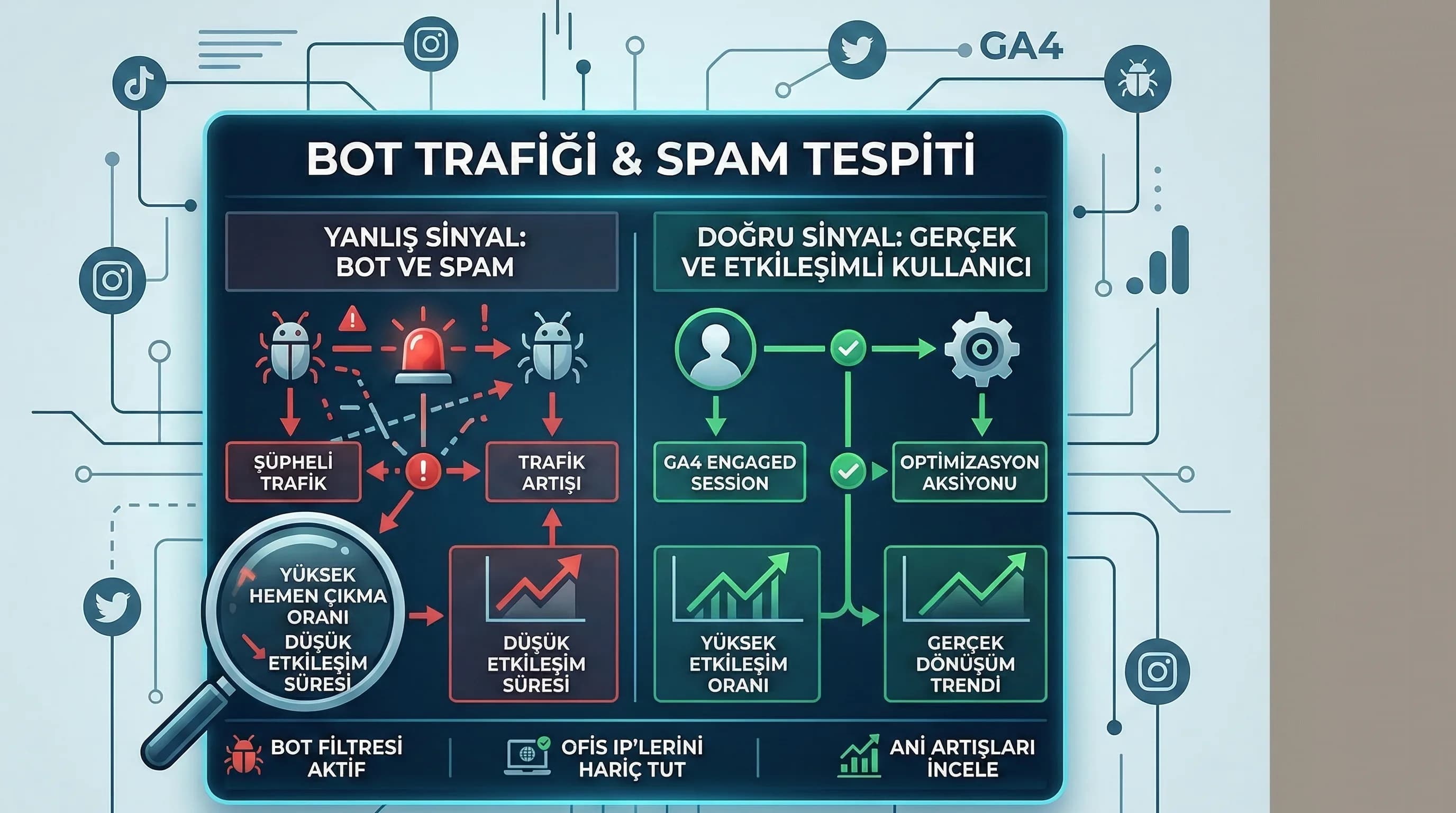 Ölçüm hatası senaryoları, kanal ataması ve event kontrol akışı, SMM data hygiene