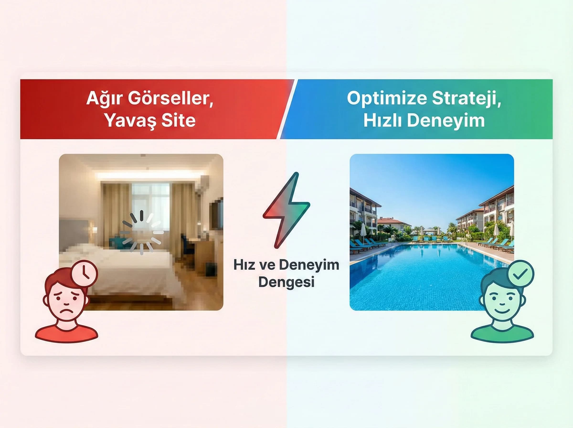 Görsel stratejisinin önemi bölüm ayırıcı, otel deneyimi ve site hızını dengeleme