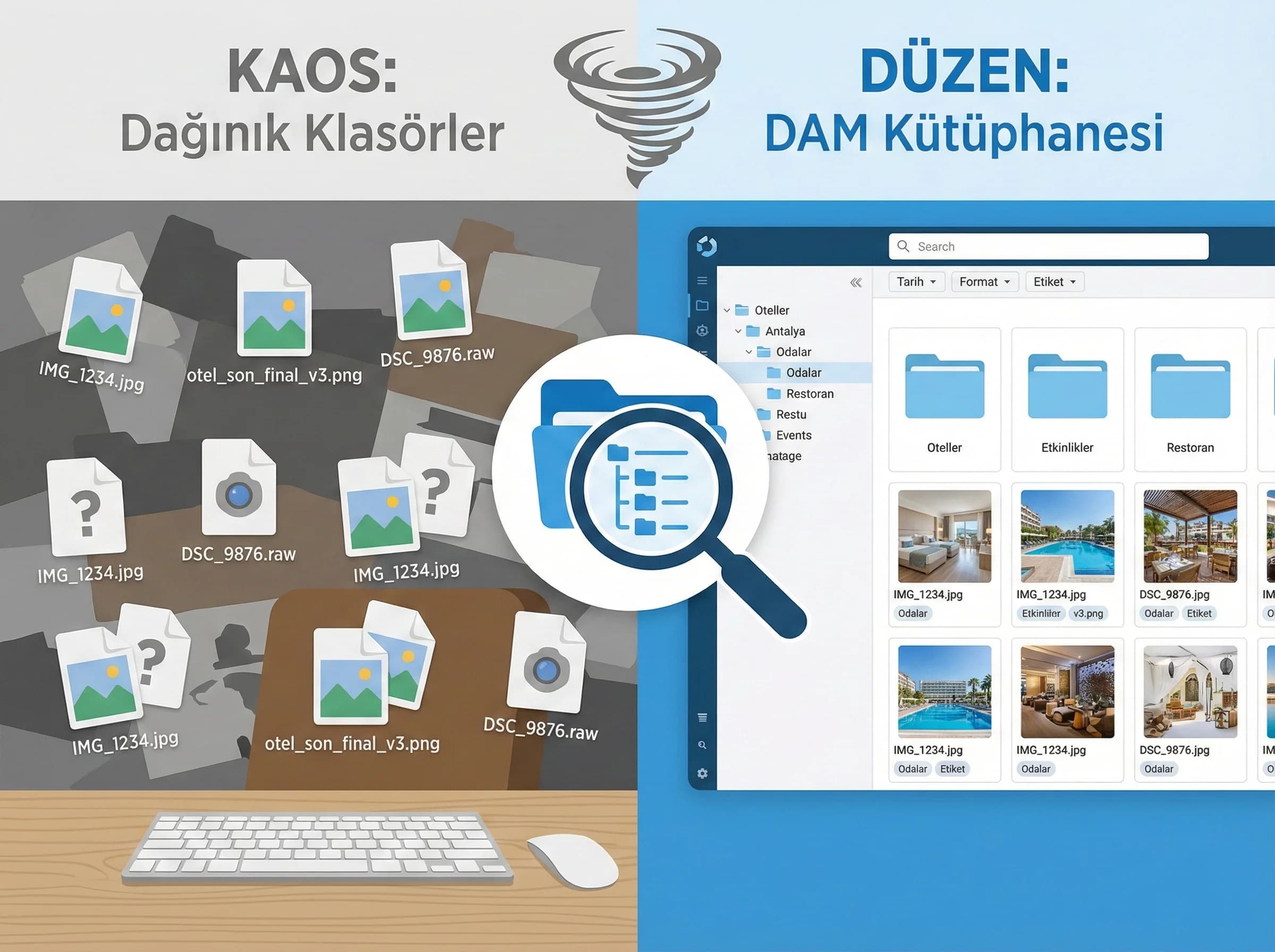 DAM ve medya kütüphanesi bölüm ayırıcı, dağınık klasör kaosunu önleme
