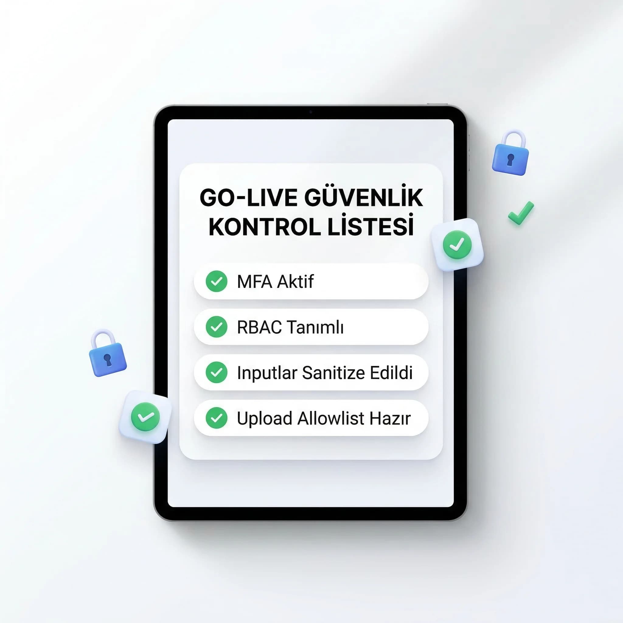 OWASP tabanlı web güvenlik checklist kartı, otel ve B2B go-live kontrolü