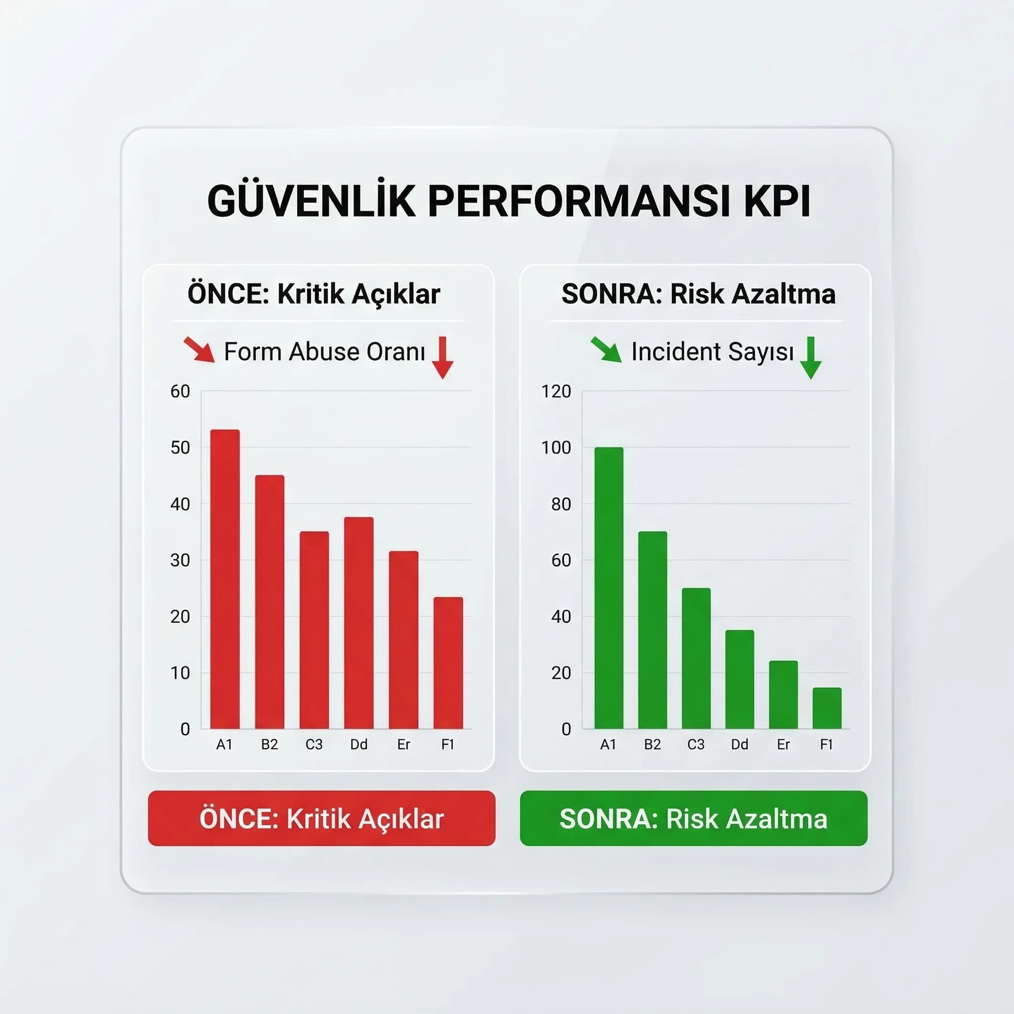 Güvenlik bulguları ve risk azaltma KPI kartı, kurumsal web güvenliği