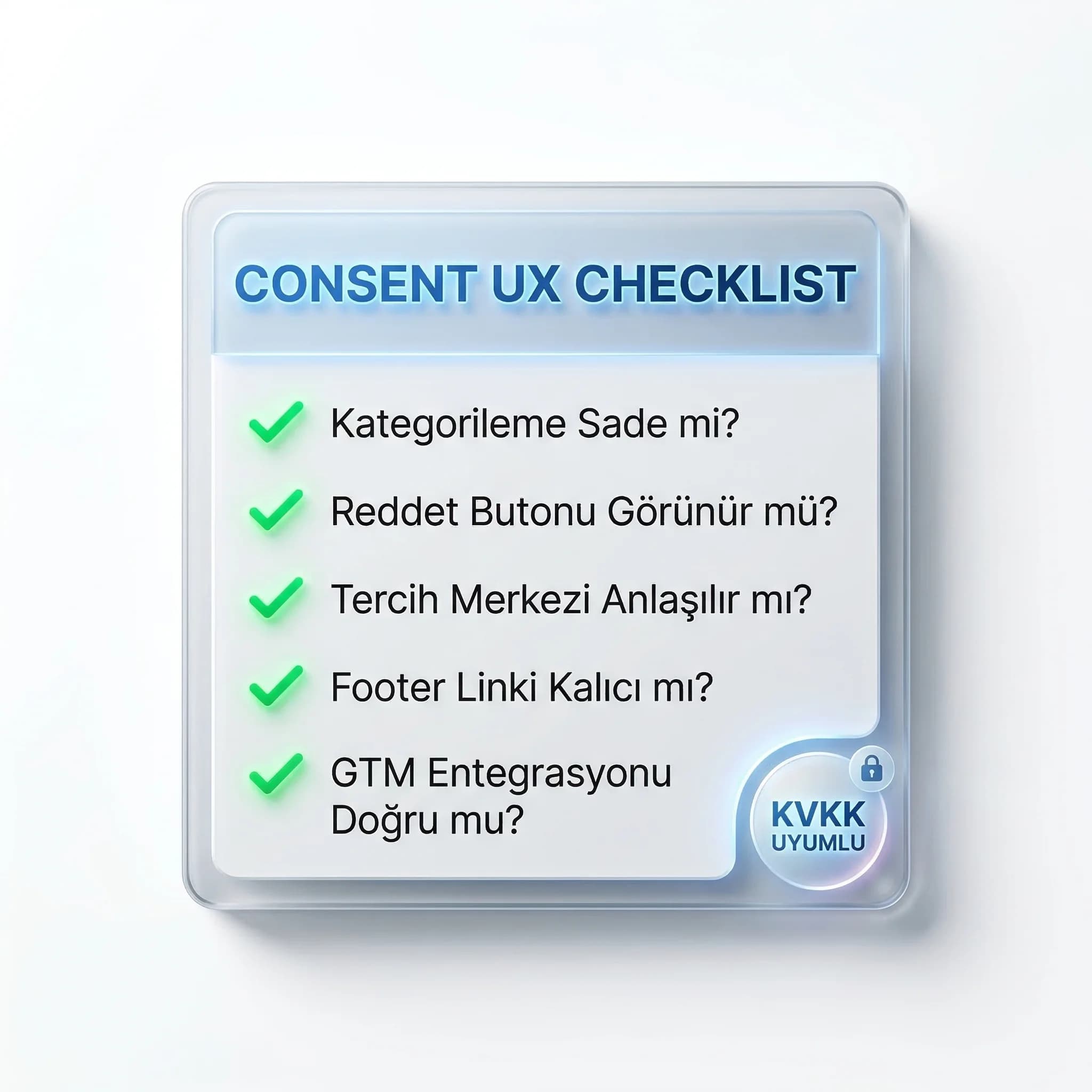 Consent UX checklist kartı, otel web sitesinde güven ve şeffaflık