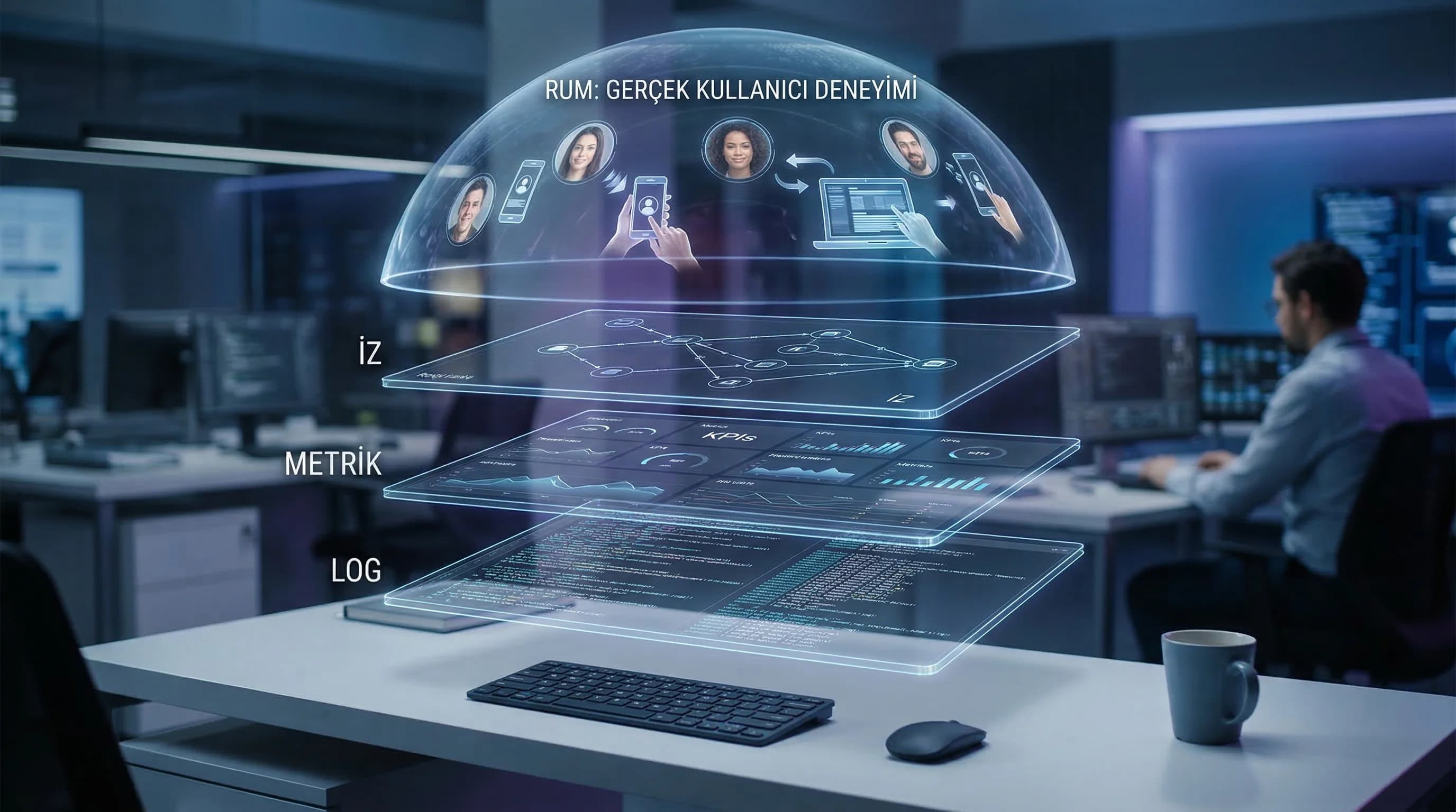 Log metric trace ve RUM bağlamı, kullanıcı deneyimiyle izleme modeli