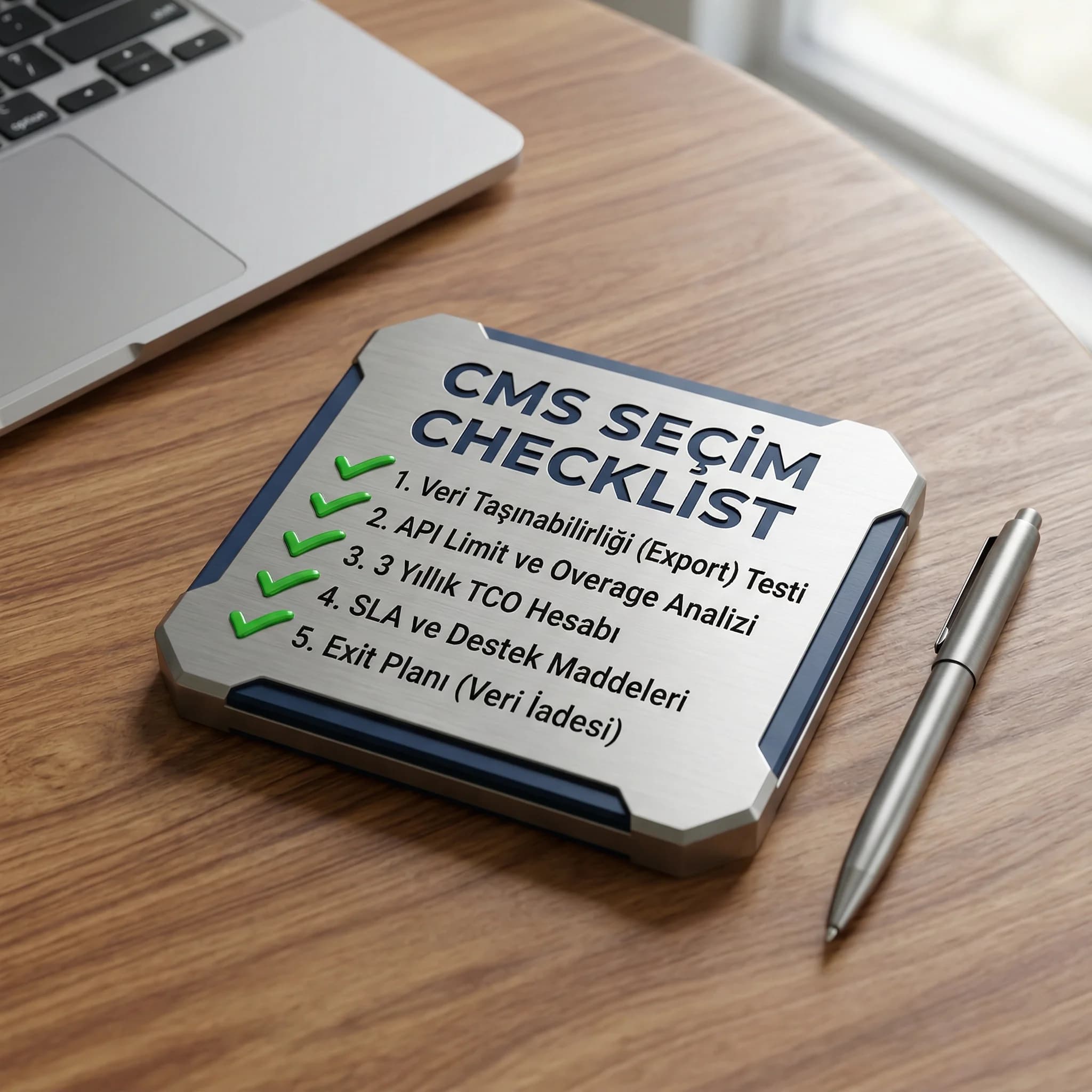 CMS seçim ve sözleşme checklist kartı, iş ve IT ekipleri bağlamı