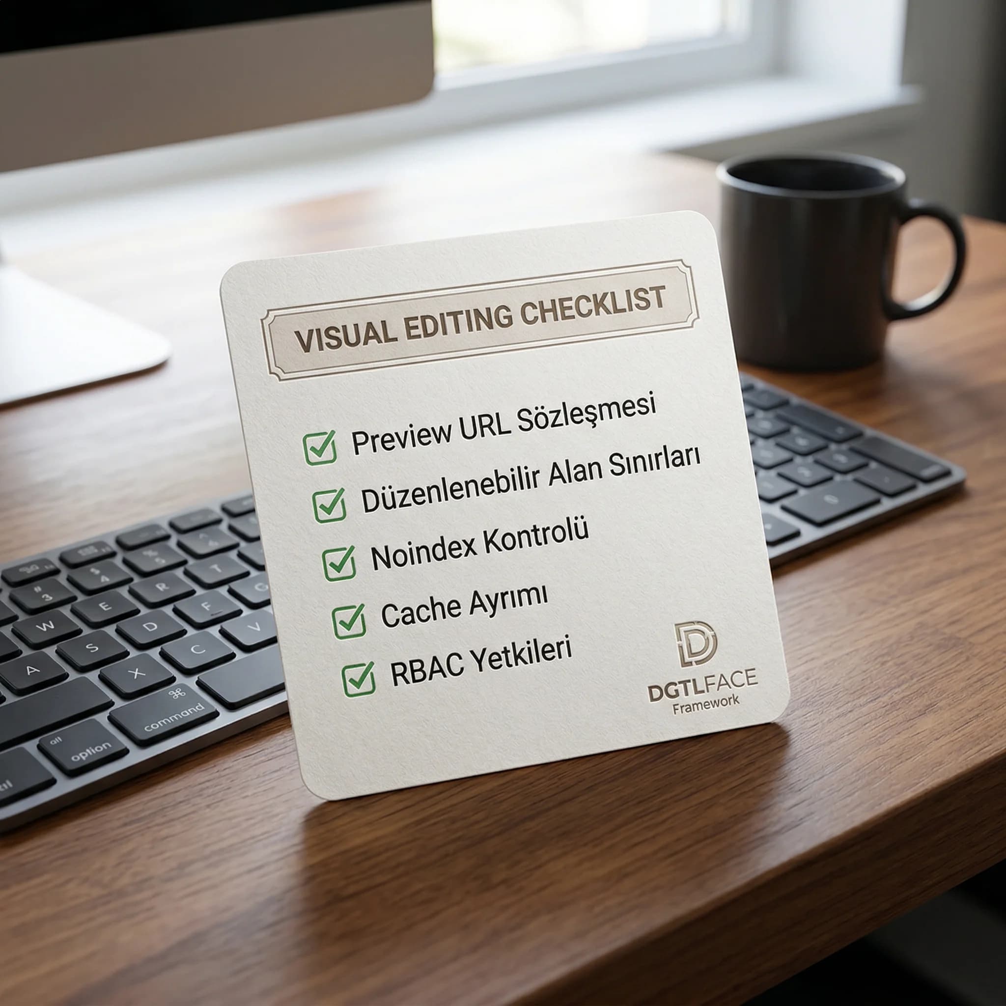 Visual editing checklist kartı, tasarım içerik geliştirme bağlamı