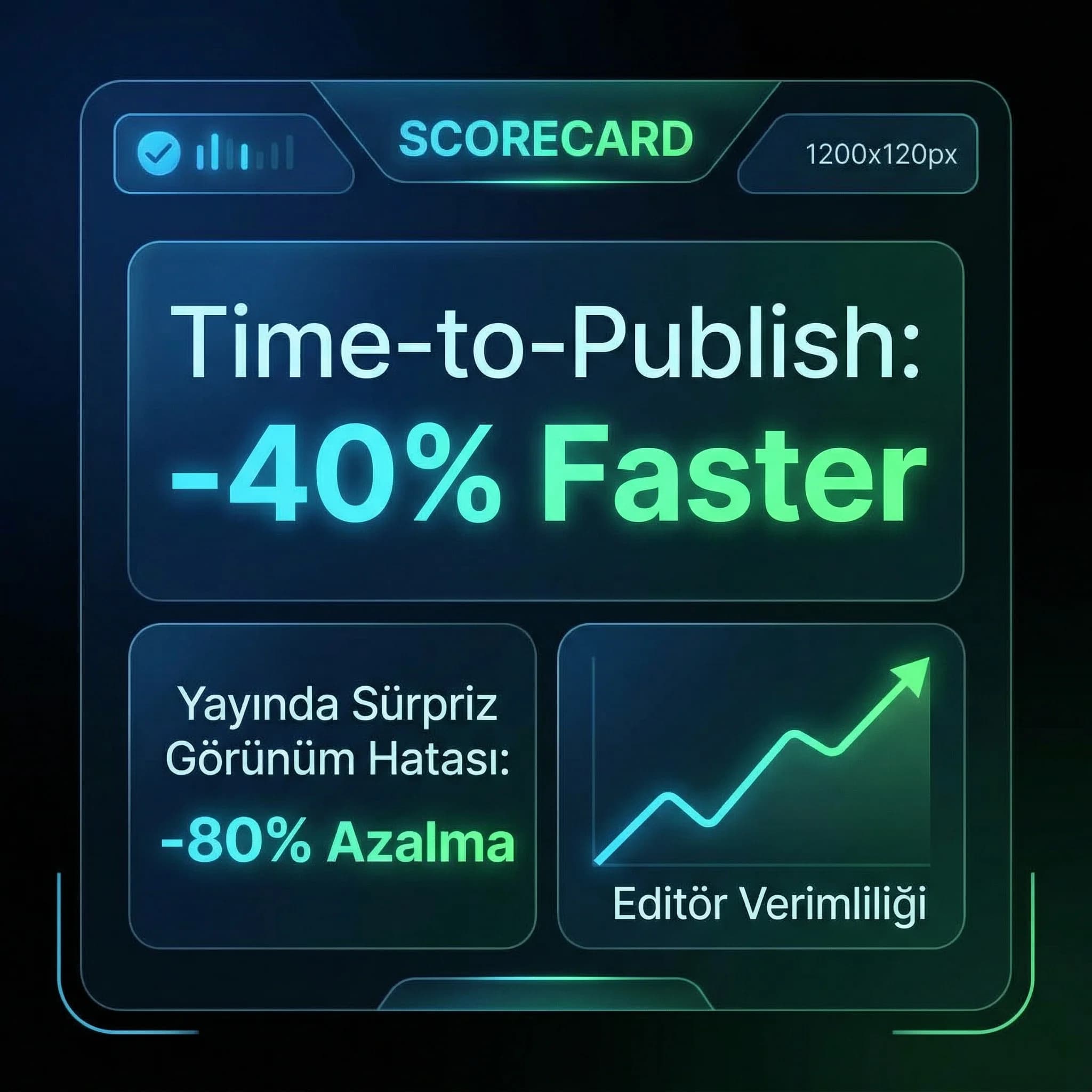 Time-to-publish ve revizyon KPI kartı, editör verimliliği bağlamı