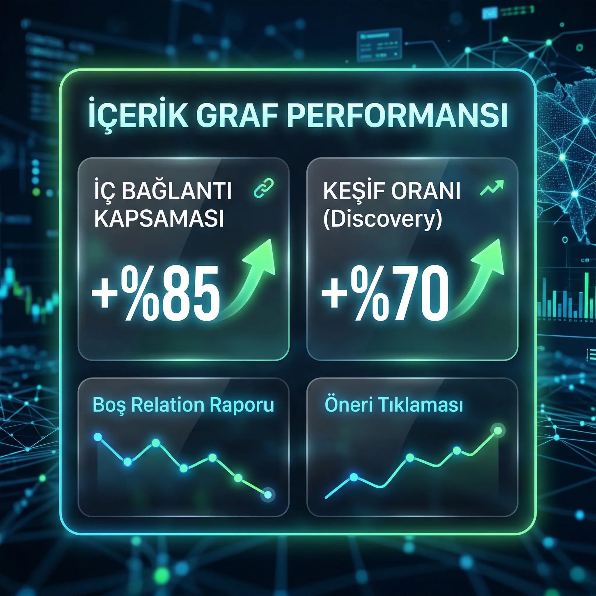 Internal link ve keşif KPI kartı, içerik graf performansı bağlamı