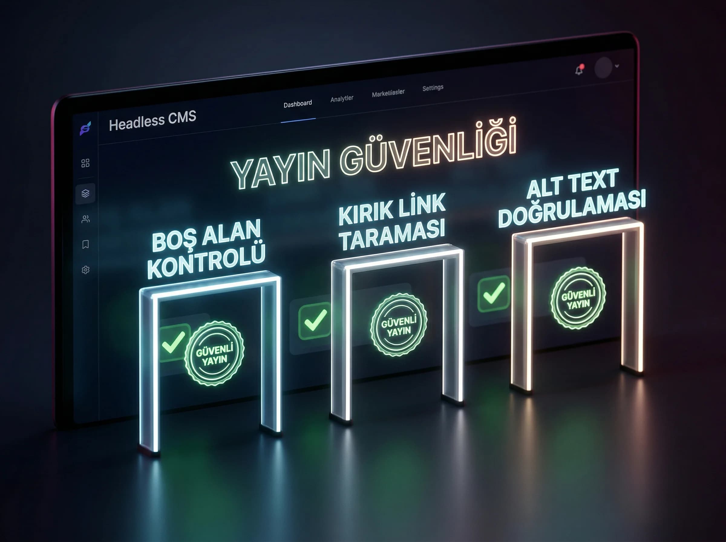 QA ve otomatik kontrol katmanı görseli, yayın güvenliği bağlamı