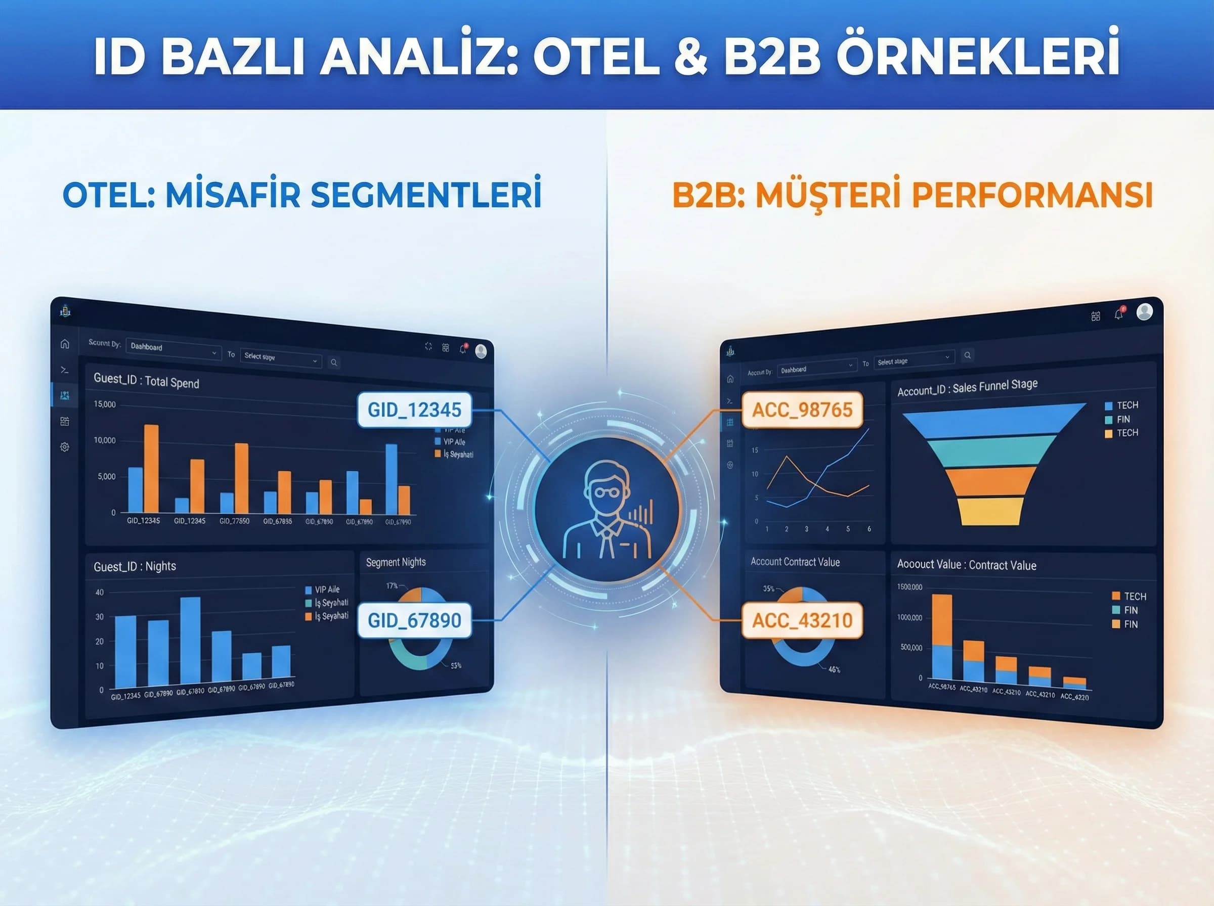 Otel ve B2B rapor örnekleri bölüm ayırıcı, ID bazlı analiz