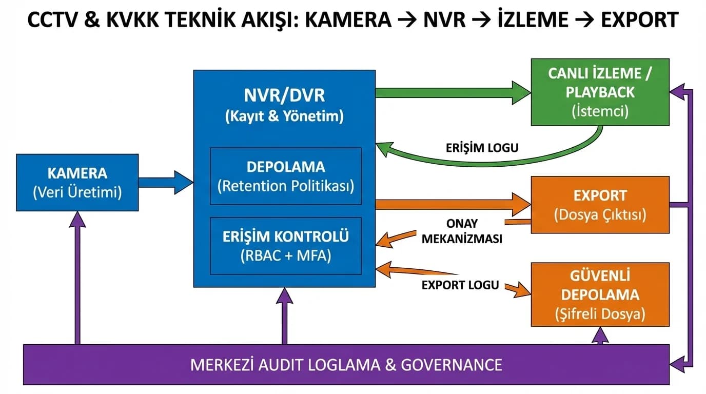 Kamera sistem bileşenleri diyagramı, kamera NVR izleme export akışı
